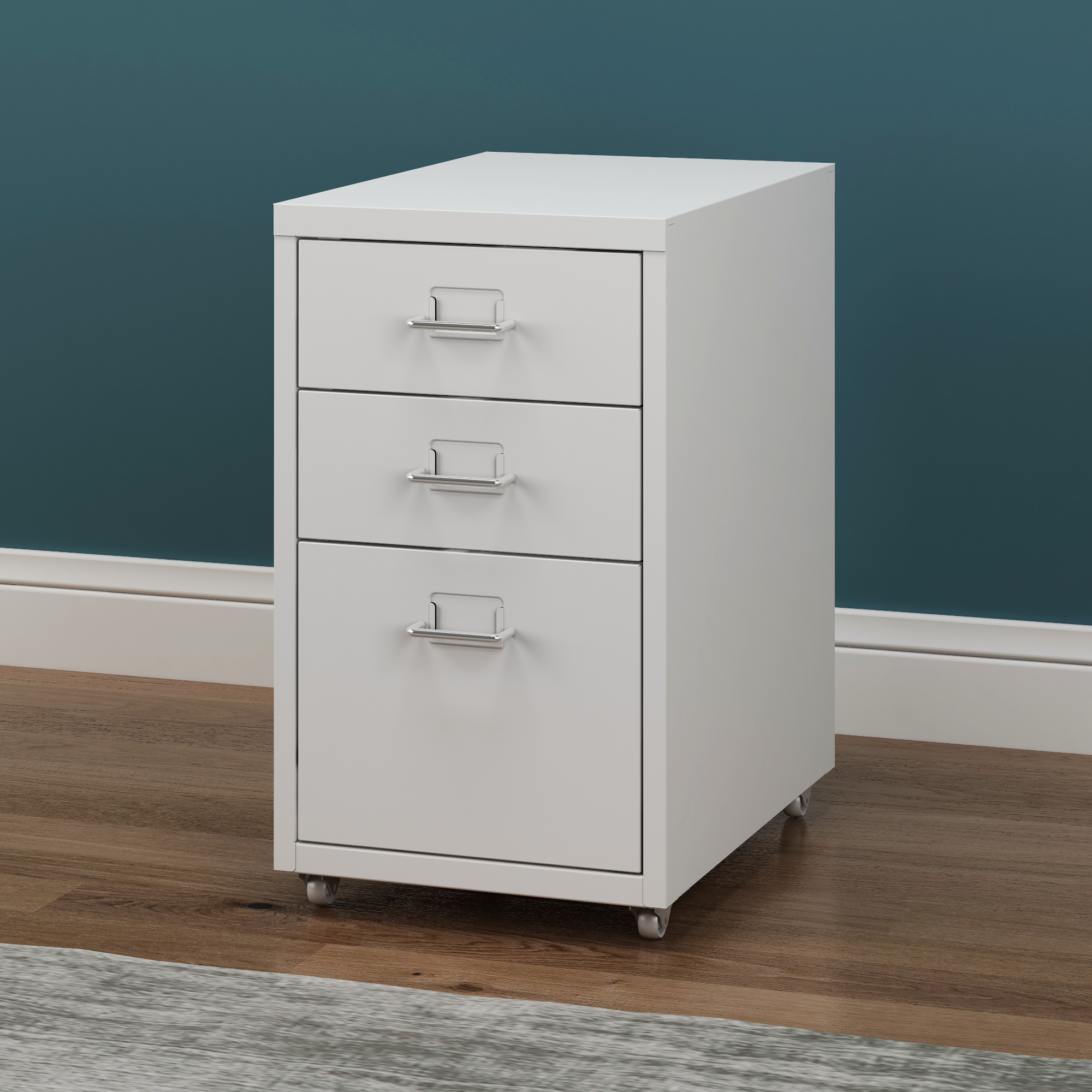 Cassettiera da Ufficio Kökar con Rotelle 48 x 28 x 41 cm Acciaio Bianco opaco [en.casa]