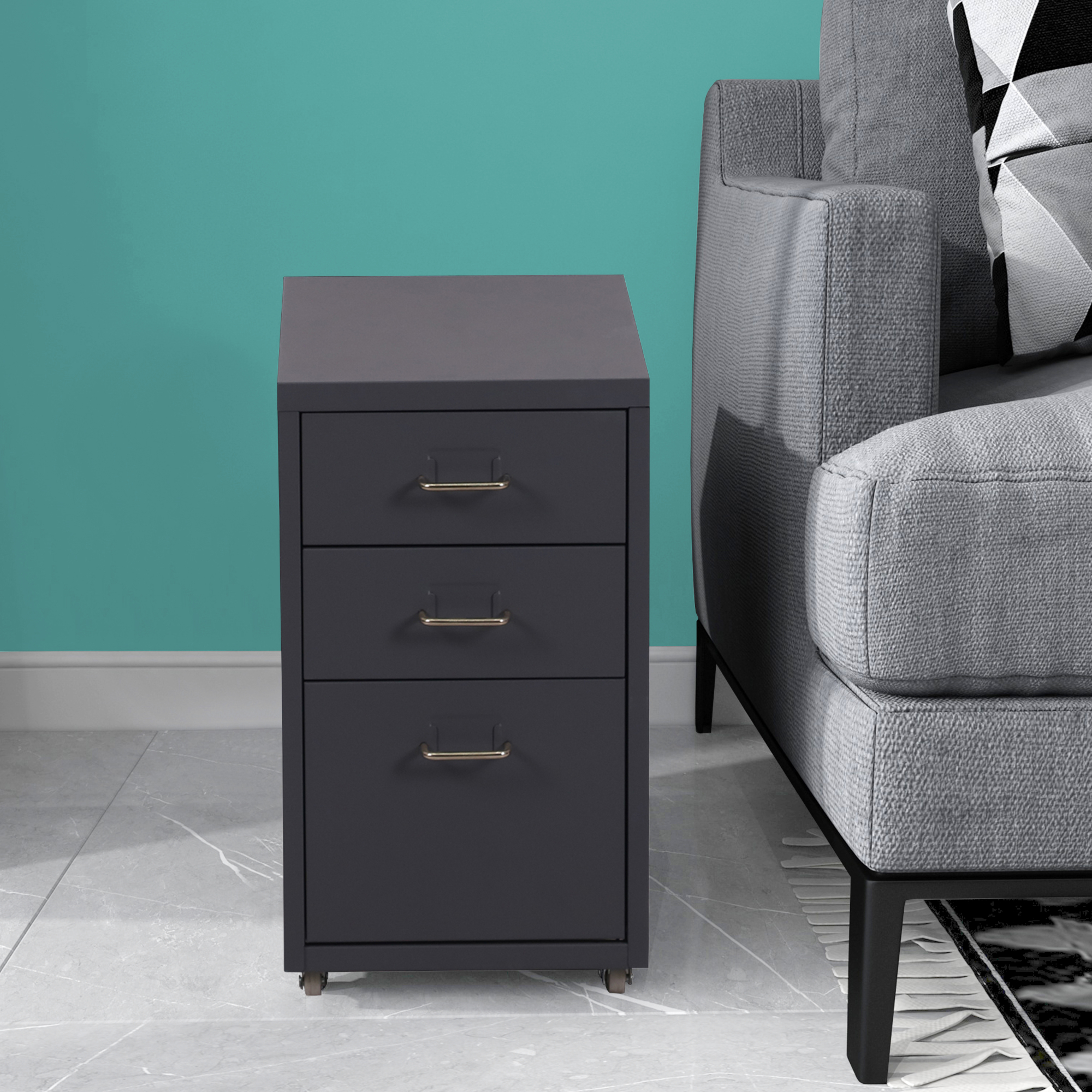 Cassettiera da Ufficio Kökar con Rotelle 48 x 28 x 41 cm Acciaio Grigio [en.casa]