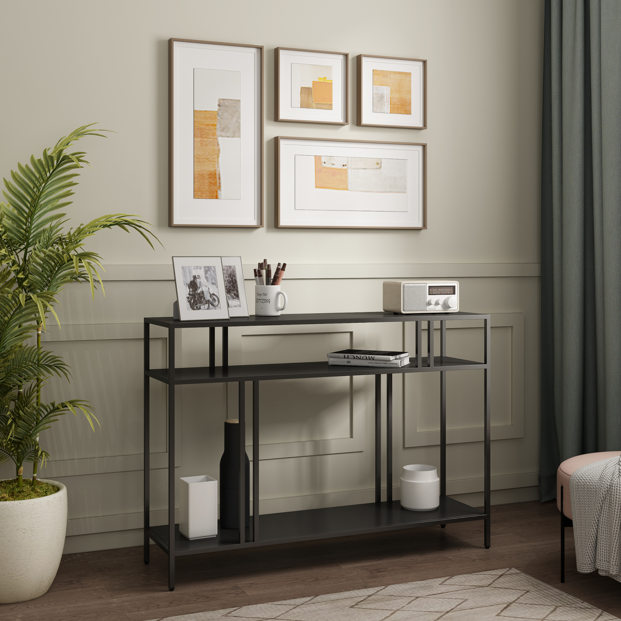 Image of Tavolo a Consolle Kumlinge in Metallo con 3 Piani 78 x 110 x 30 cm Nero [en.casa]