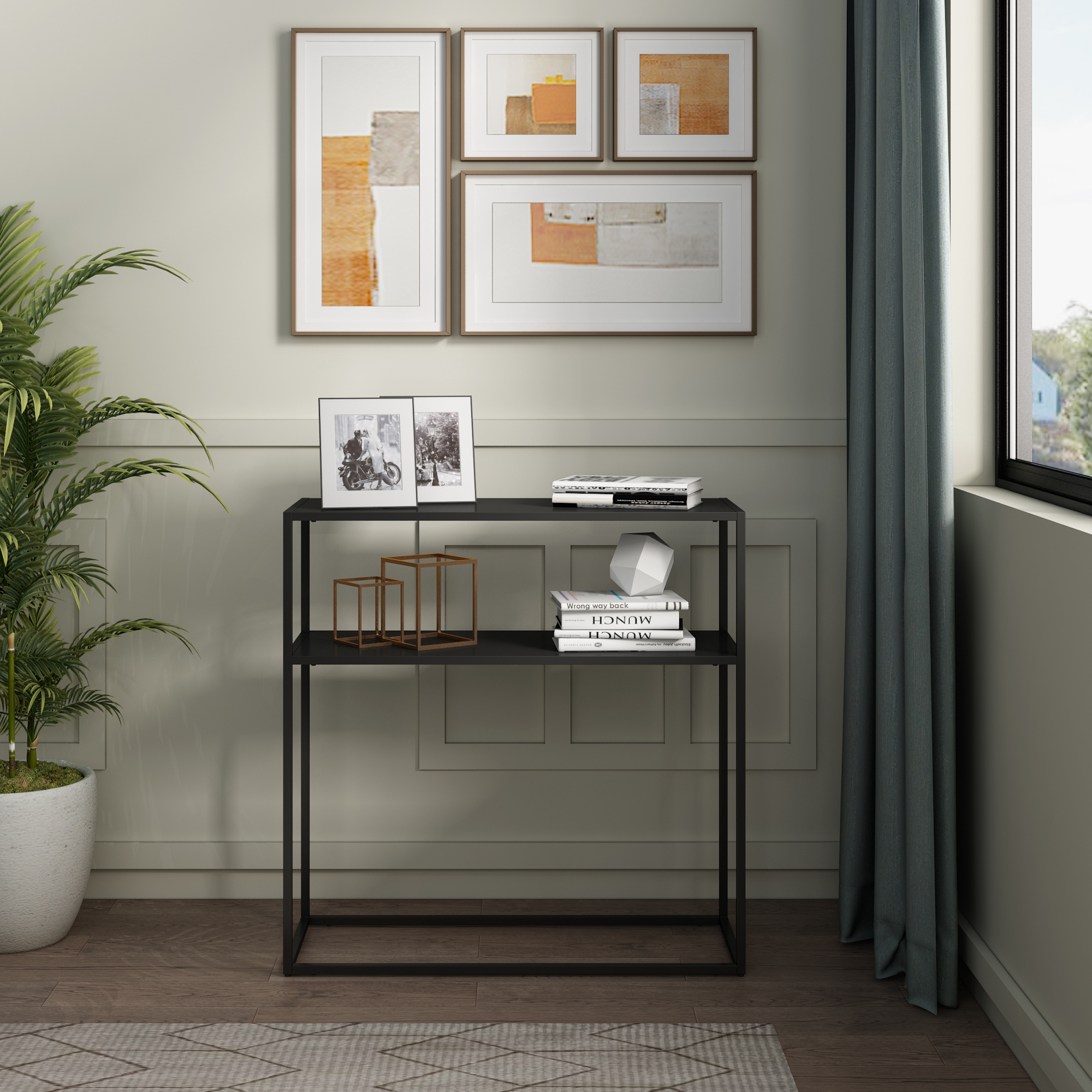 Image of Tavolo a Consolle Kuhmo in Metallo 80 x 80 x 30 cm 2 Piani di Appoggio Nero [en.casa]