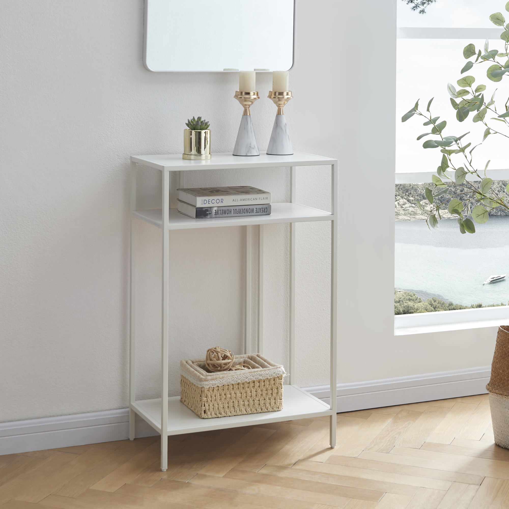 Image of Tavolo a Consolle Kumlinge in Metallo con 3 Piani 85 x 55 x 30 cm Bianco [en.casa]