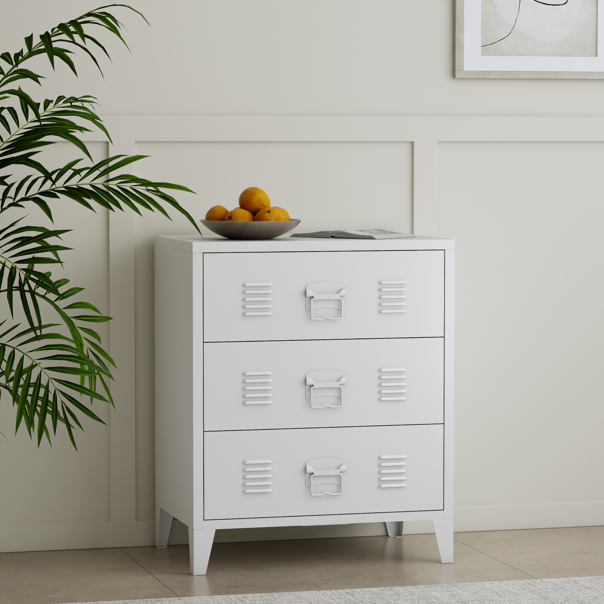 Cassettiera Hämeenlinna in Acciaio 72 x 60 x 40 cm Bianco [en.casa]