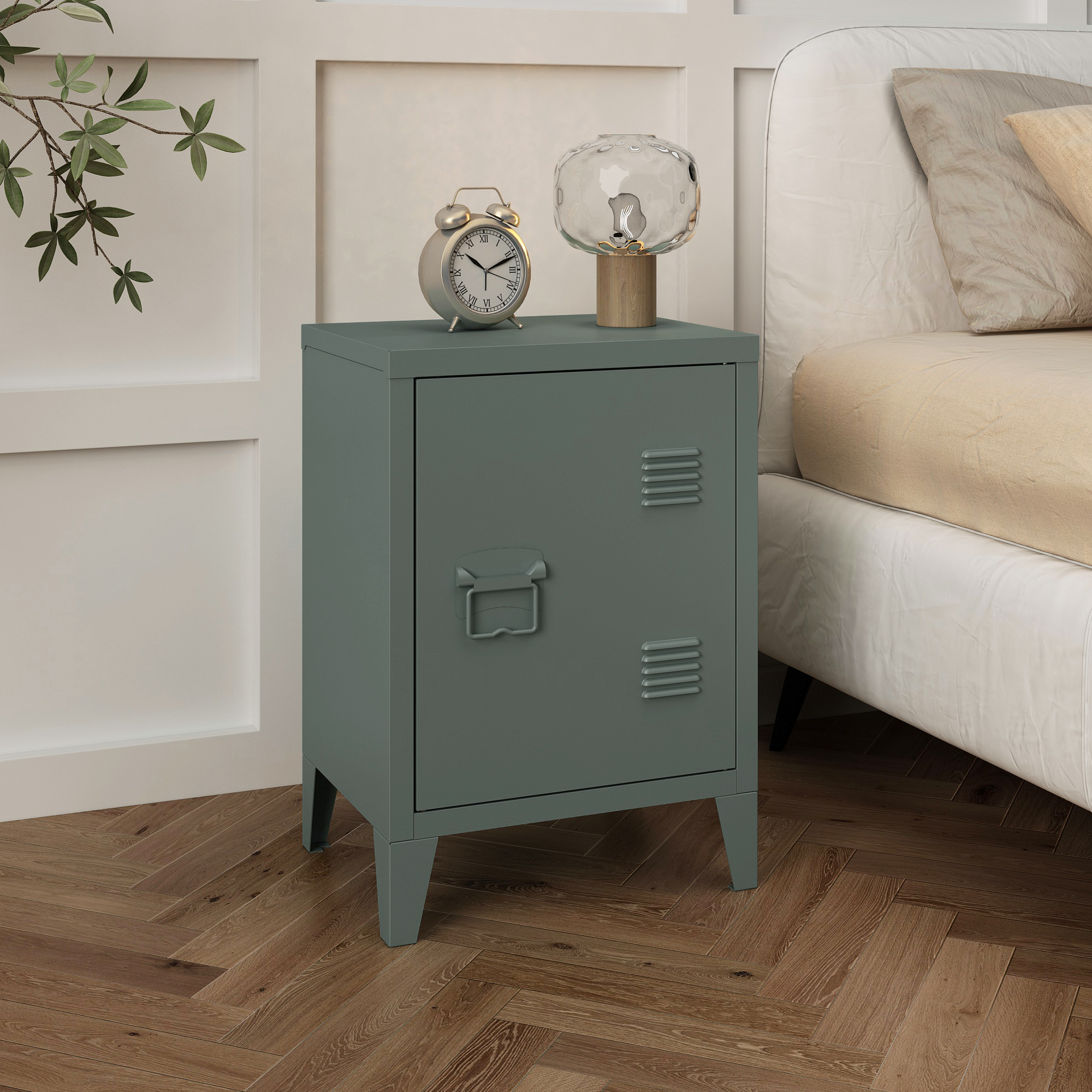 Comodino 'Inari' in Acciaio con Anta - Grigio scuro [en.casa]