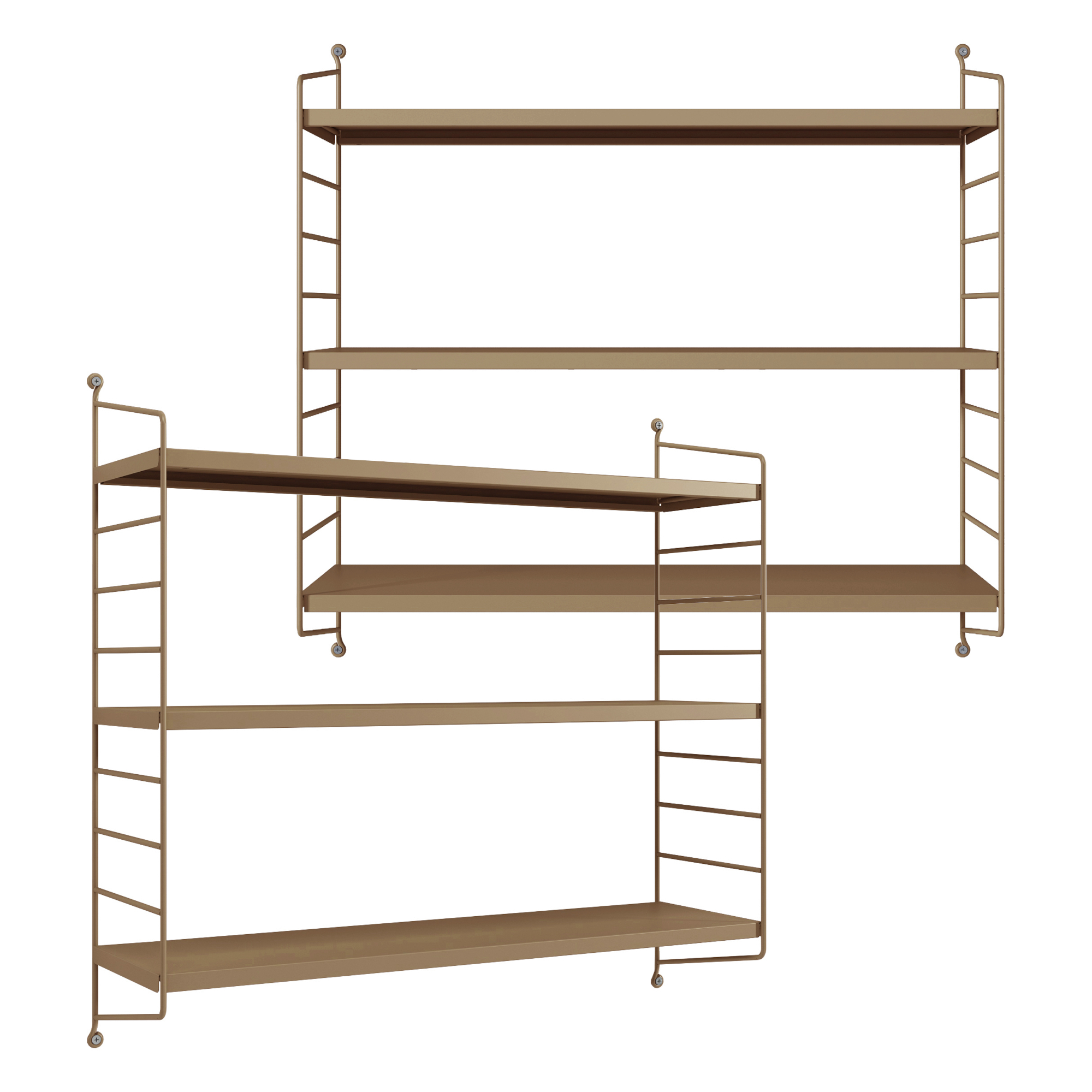 Set di 2 Scaffali da Parete Strängnäs a 3 Ripiani Regolabili 50 x 60 x 15 cm Acciaio Marrone chiaro opaco [en.casa]