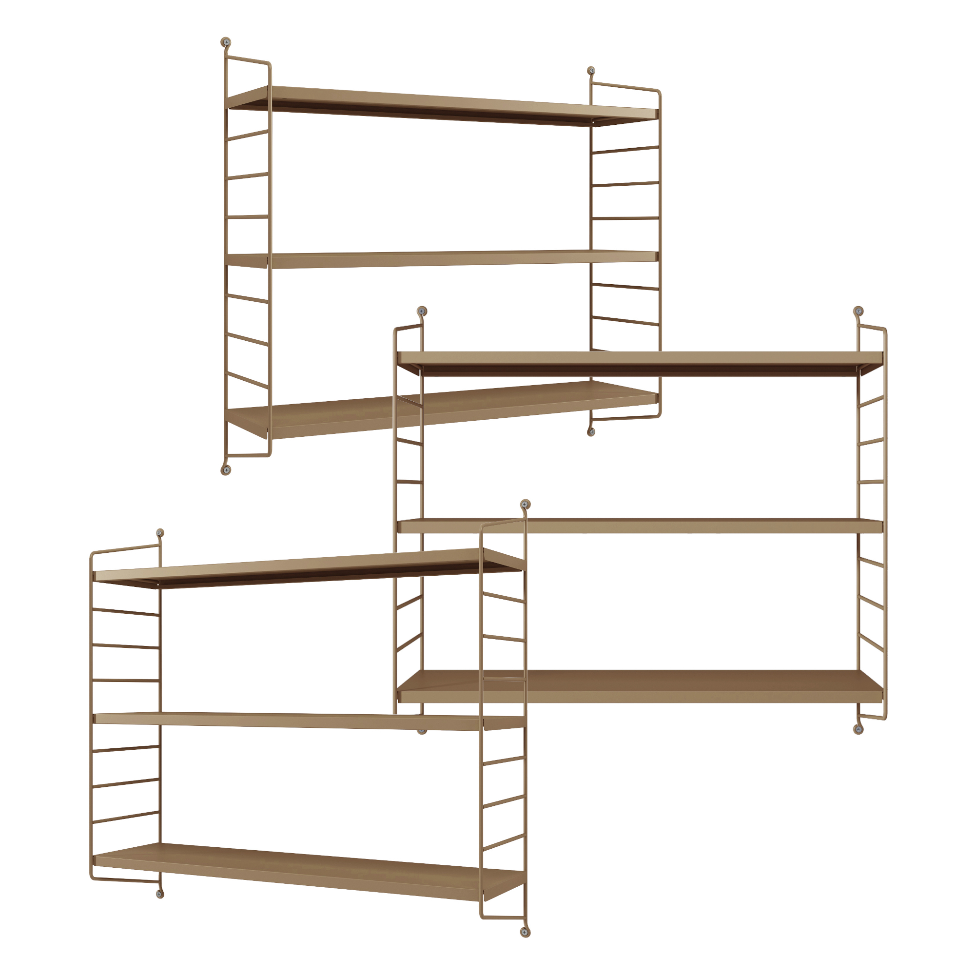 Set di 3 Scaffali da Parete Strängnäs a 3 Ripiani Regolabili 50 x 60 x 15 cm Acciaio Marrone chiaro opaco [en.casa]