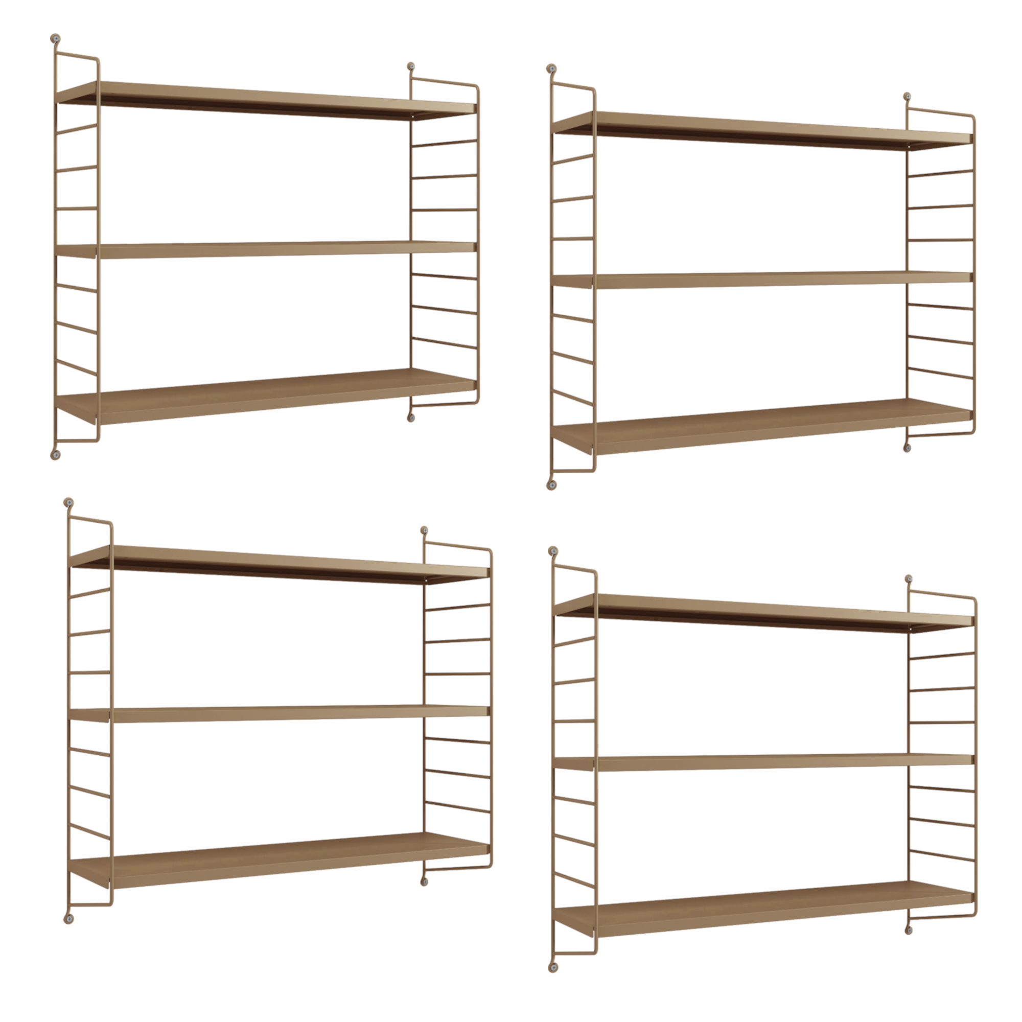 Set di 4 Scaffali da Parete Strängnäs a 3 Ripiani Regolabili 50 x 60 x 15 cm Acciaio Marrone chiaro opaco [en.casa]