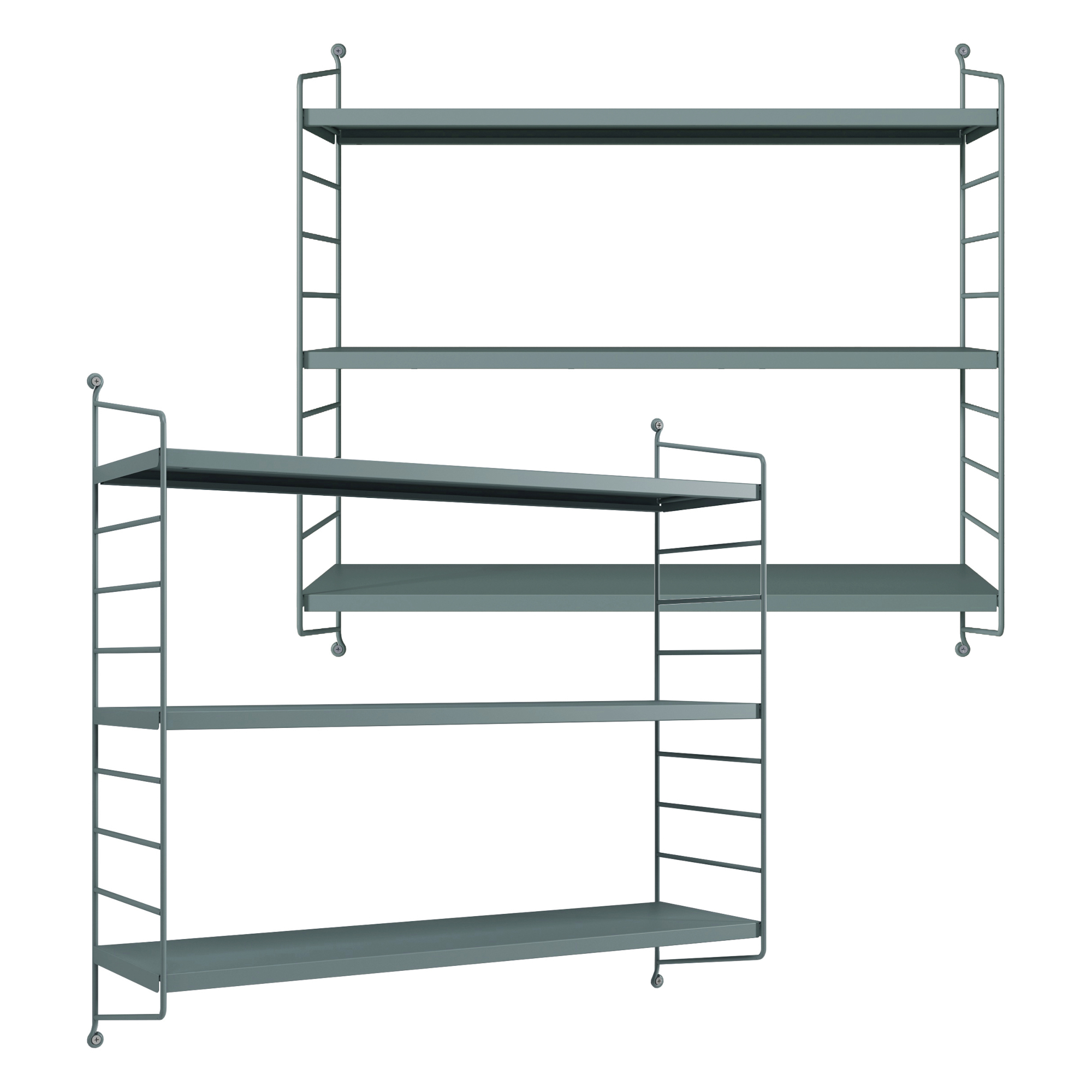Set di 2 Scaffali da Parete Strängnäs a 3 Ripiani Regolabili 50 x 60 x 15 cm Acciaio Blu Grigiastro [en.casa]
