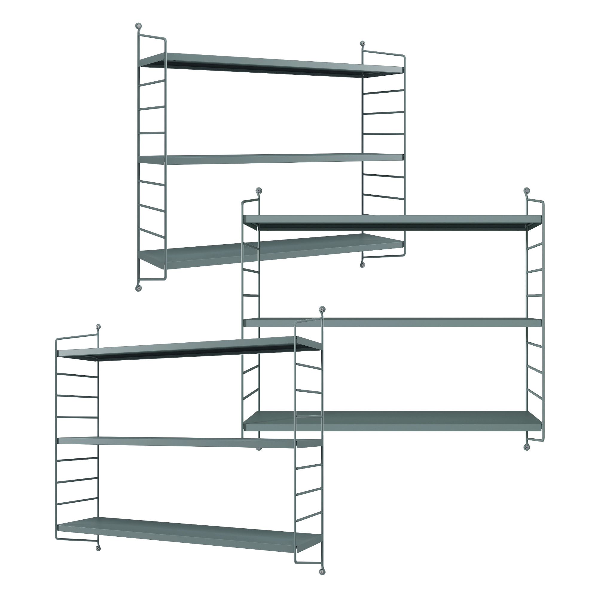 Set di 3 Scaffali da Parete Strängnäs a 3 Ripiani Regolabili 50 x 60 x 15 cm Acciaio Blu Grigiastro [en.casa]
