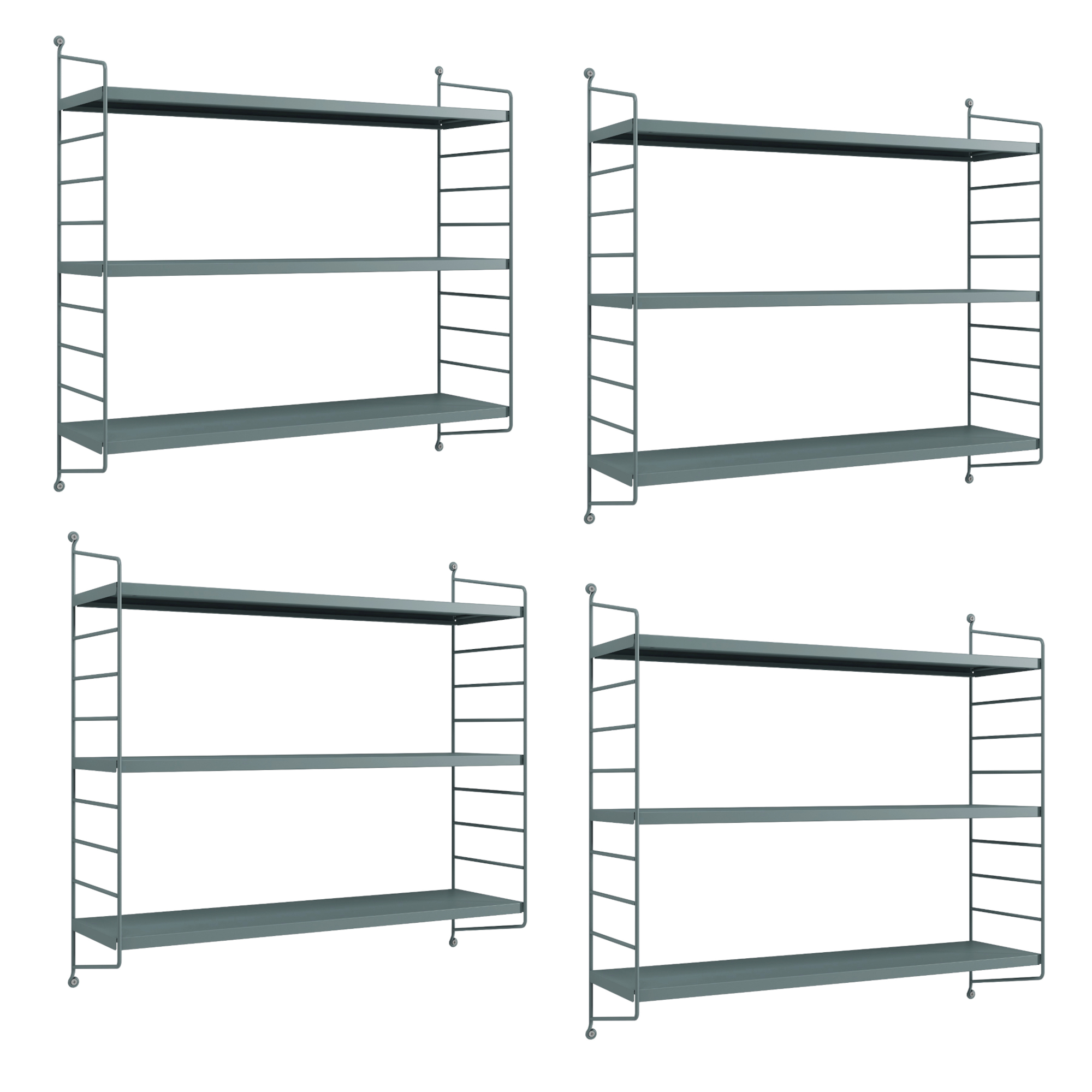 Set di 4 Scaffali da Parete Strängnäs a 3 Ripiani Regolabili 50 x 60 x 15 cm Acciaio Blu Grigiastro [en.casa]