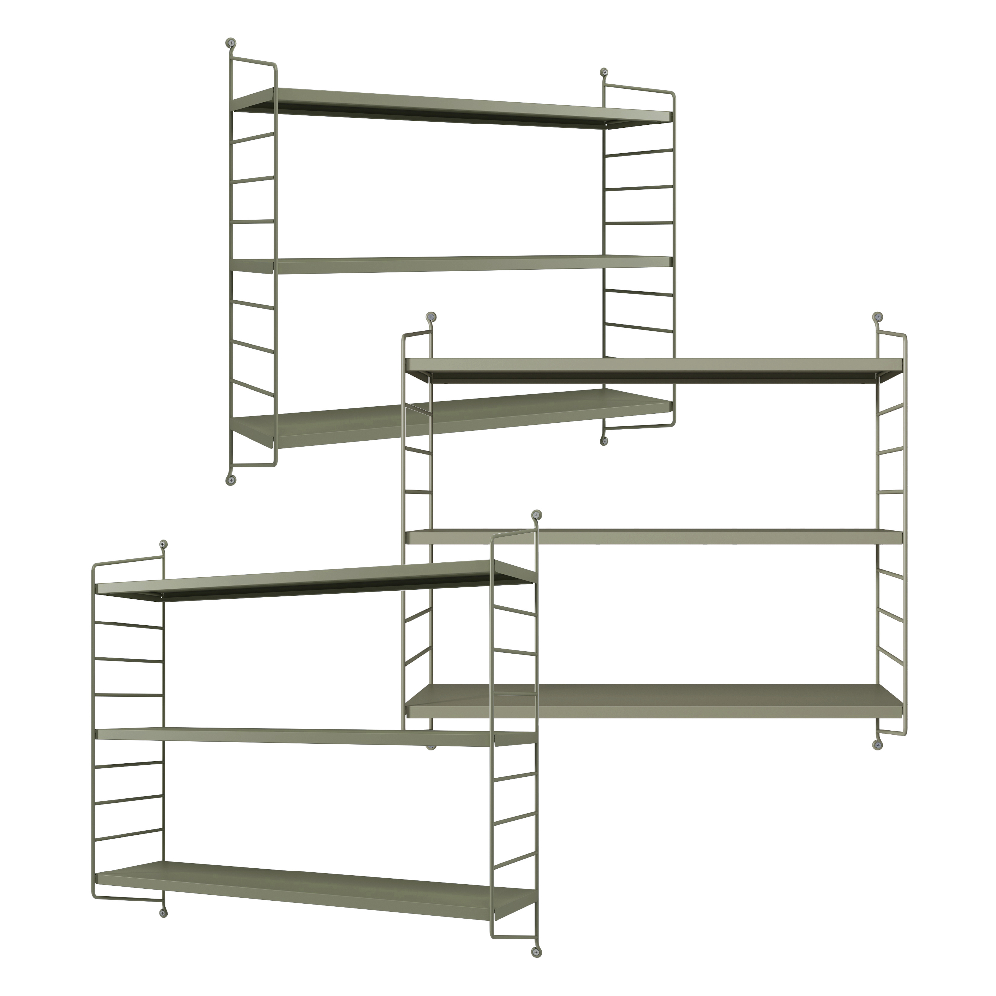 Set di 3 Scaffali da Parete Strängnäs a 3 Ripiani Regolabili 50 x 60 x 15 cm Acciaio color Cammello [en.casa]