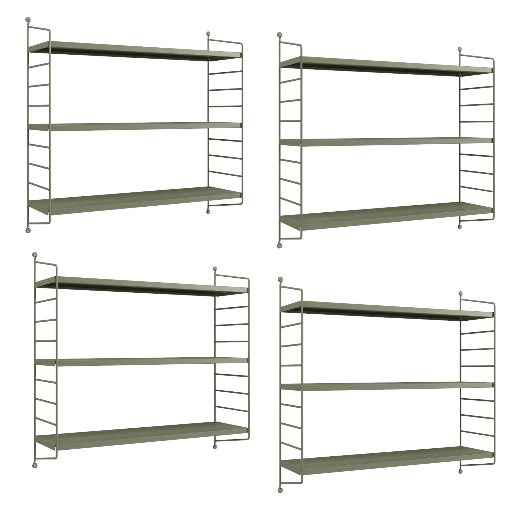 Set di 4 Scaffali da Parete Strängnäs a 3 Ripiani Regolabili 50 x 60 x 15 cm Acciaio color Cammello [en.casa]