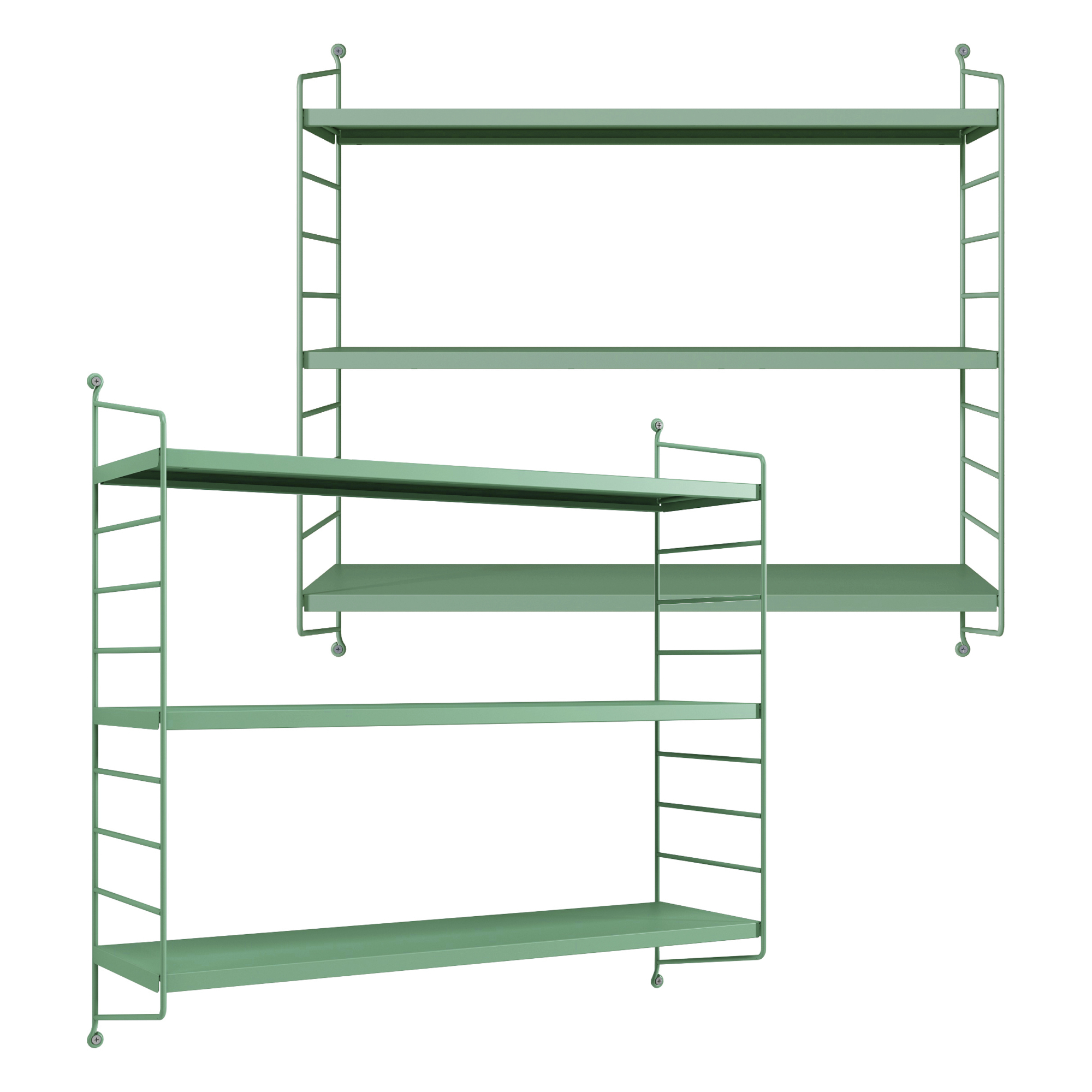 Set di 2 Scaffali da Parete Strängnäs a 3 Ripiani Regolabili 50 x 60 x 15 cm Acciaio Verde Pastello [en.casa]