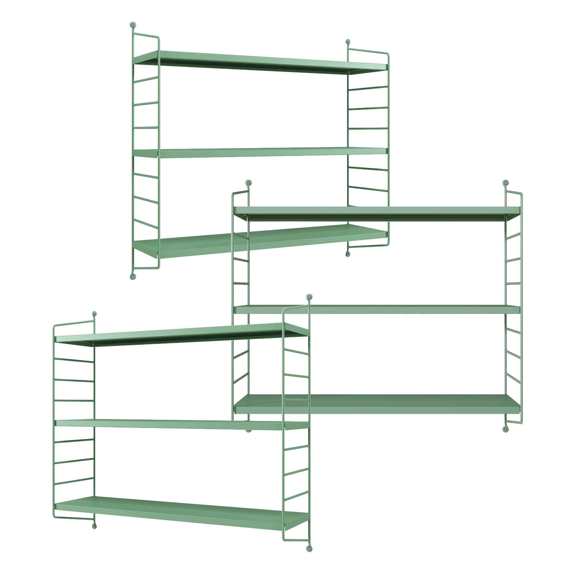Set di 3 Scaffali da Parete Strängnäs a 3 Ripiani Regolabili 50 x 60 x 15 cm Acciaio Verde Pastello [en.casa]