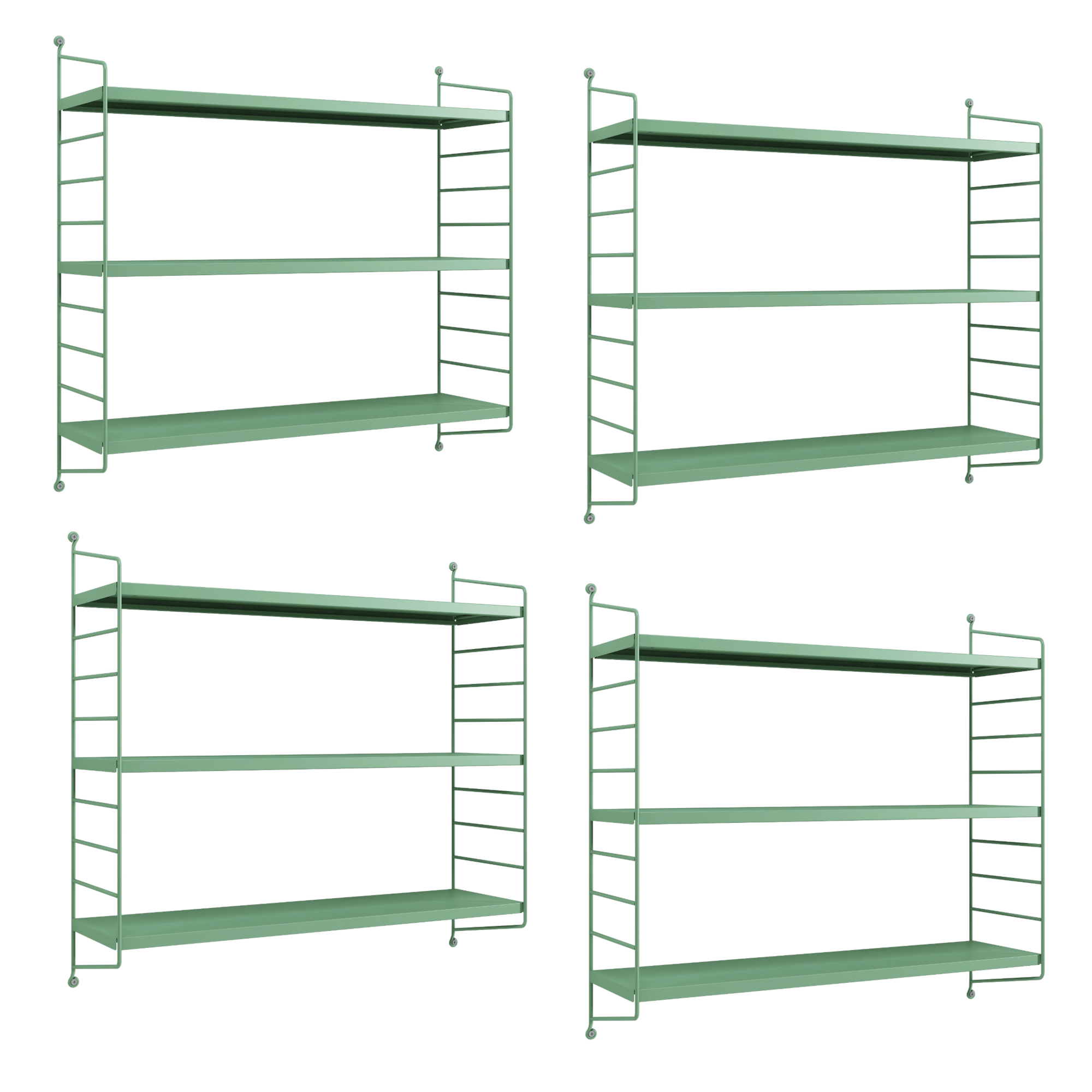 Set di 4 Scaffali da Parete Strängnäs a 3 Ripiani Regolabili 50 x 60 x 15 cm Acciaio Verde Pastello [en.casa]