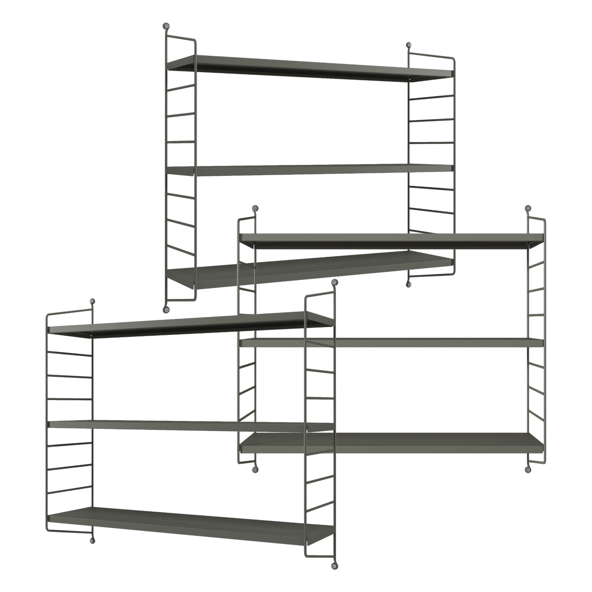 Set di 3 Scaffali da Parete Strängnäs a 3 Ripiani Regolabili 50 x 60 x 15 cm Acciaio Antracite [en.casa]