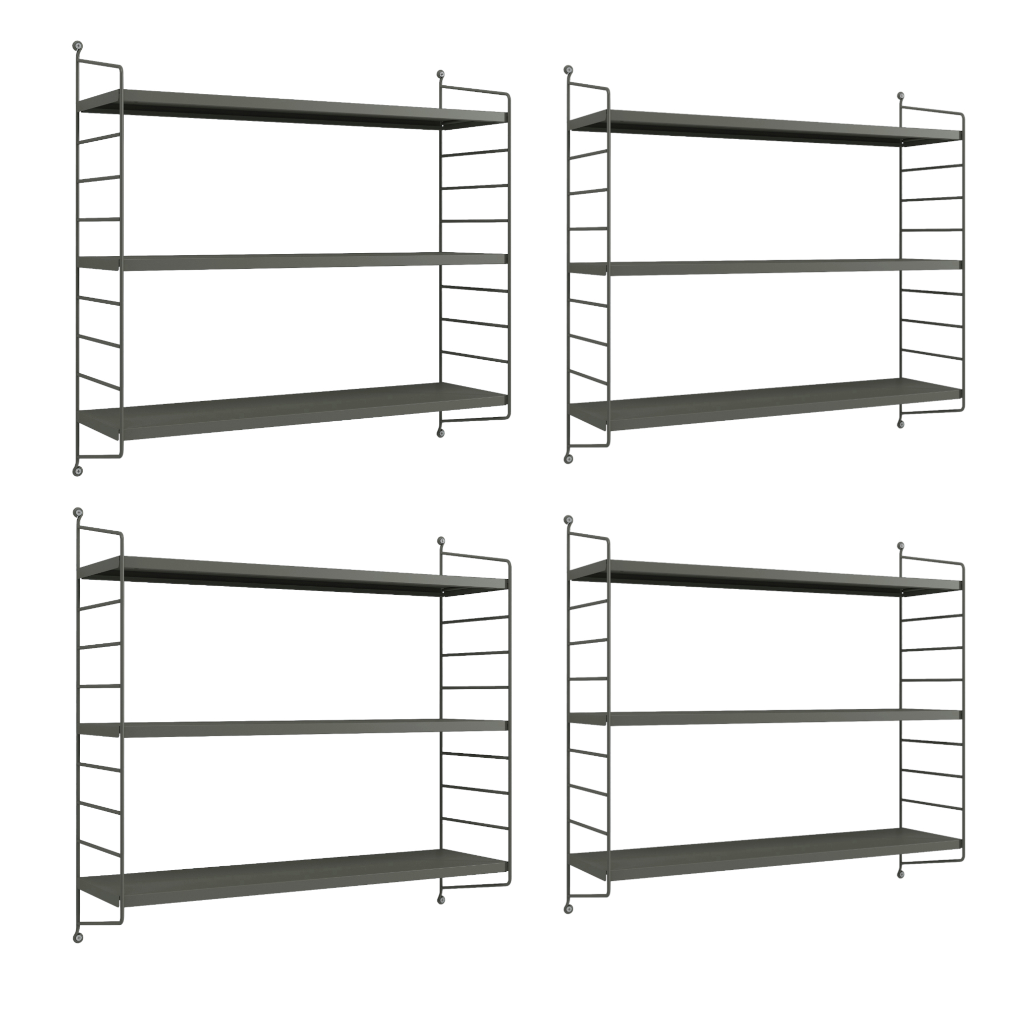 Set di 4 Scaffali da Parete Strängnäs a 3 Ripiani Regolabili 50 x 60 x 15 cm Acciaio Antracite [en.casa]