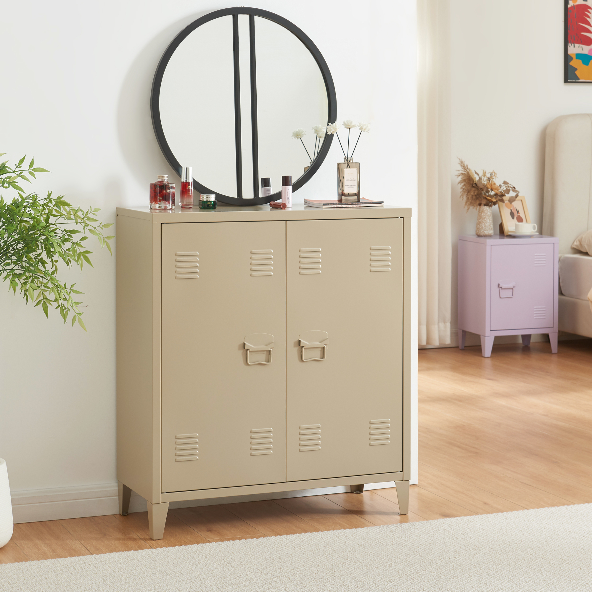 Armadietto da Ufficio Oripää in Acciaio 90 x 80 x 33 cm color Cammello opaco [en.casa]