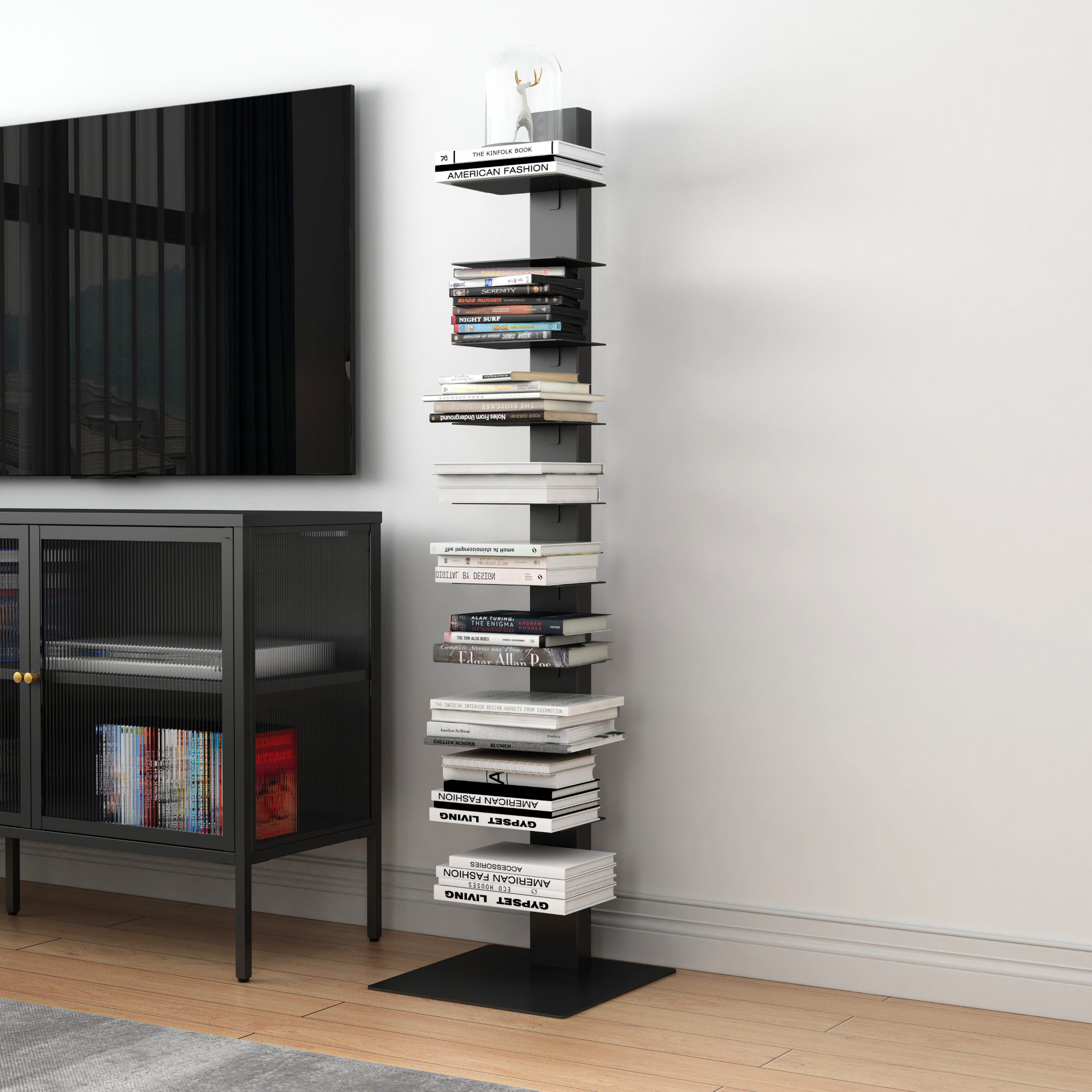 Libreria a Schienale Eksjö Scaffale a 10 Ripiani 150 x 39 x 39 cm Acciaio Nero [en.casa]