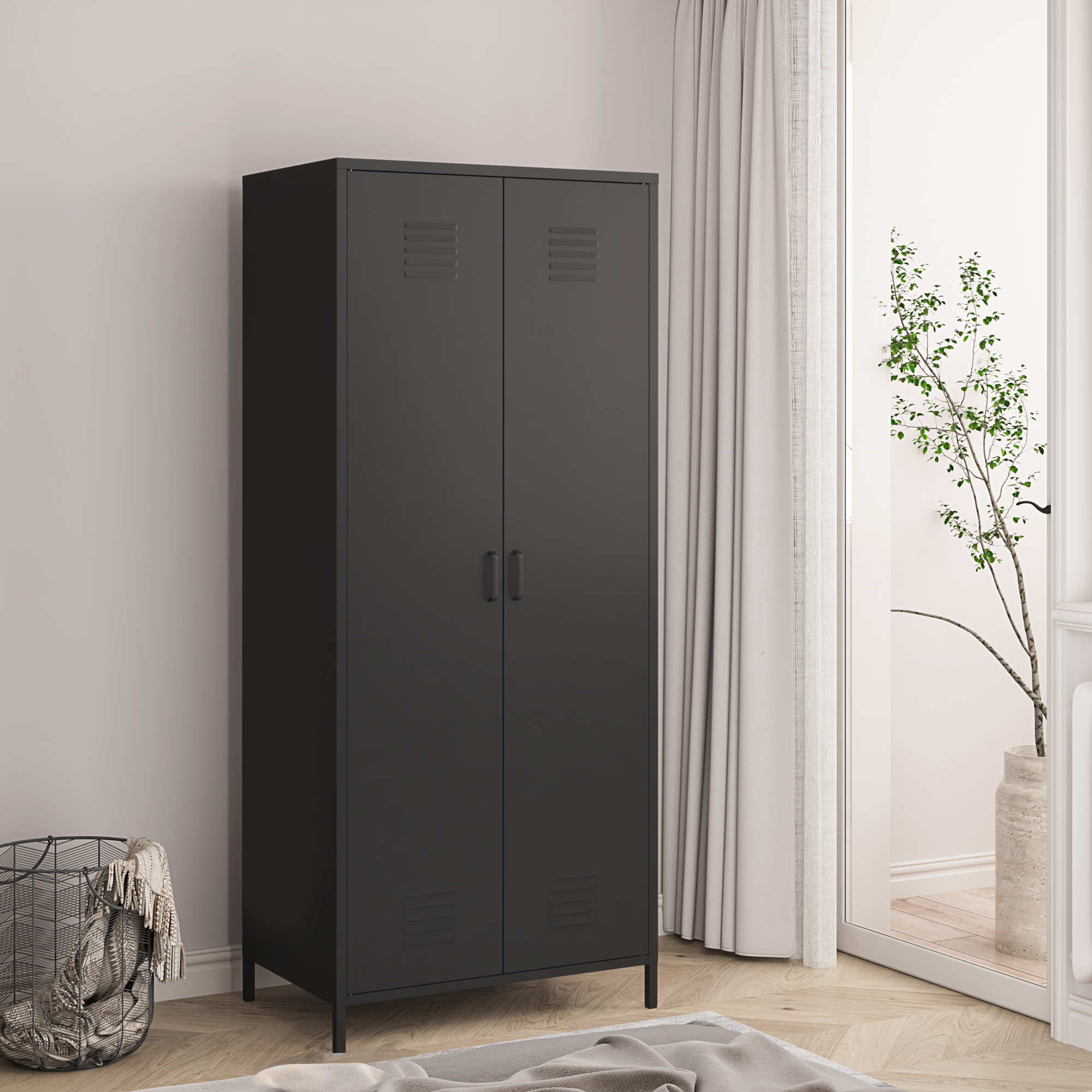 Armadio Seinäjoki per Guardaroba in Acciaio 180 x 76 x 50 cm - Nero Opaco [en.casa]