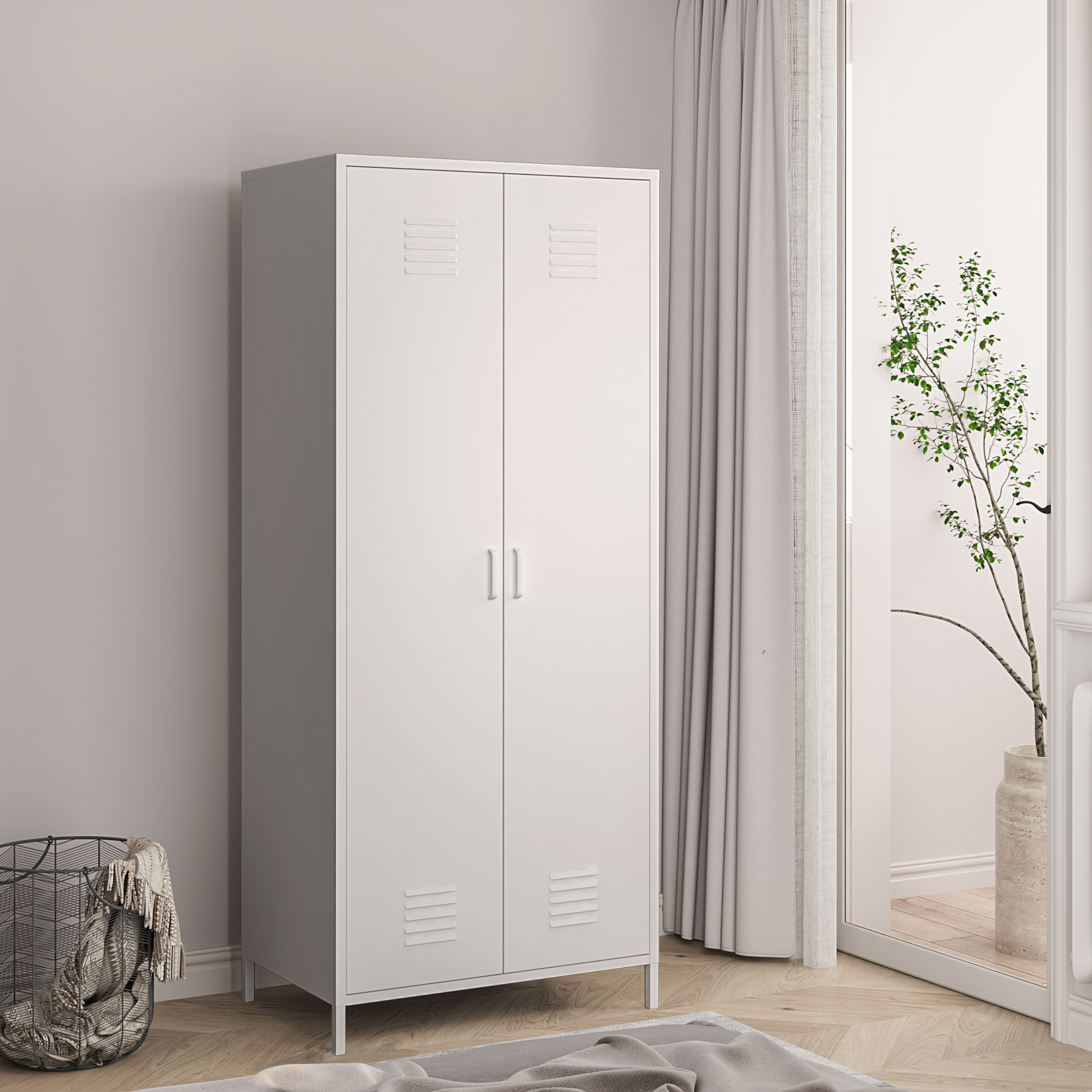 Armadio Seinäjoki per Guardaroba in Acciaio 180 x 76 x 50 cm - Bianco [en.casa]