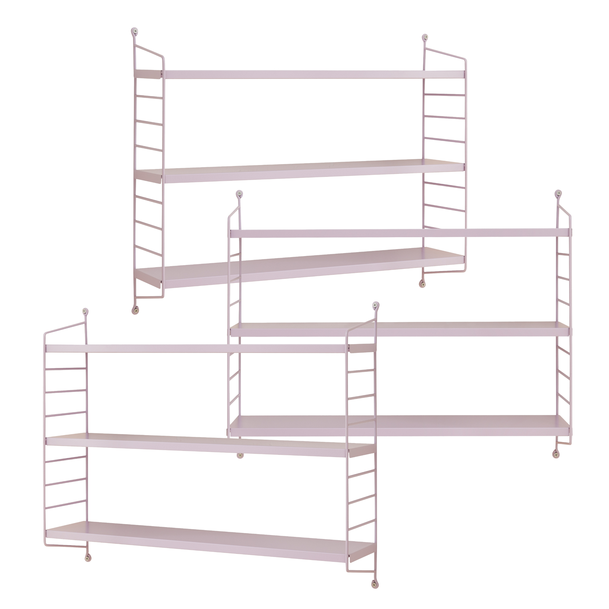 Set di 3 Scaffali da Parete Strängnäs a 3 Ripiani Regolabili 50 x 60 x 15 cm Acciaio Lilla [en.casa]