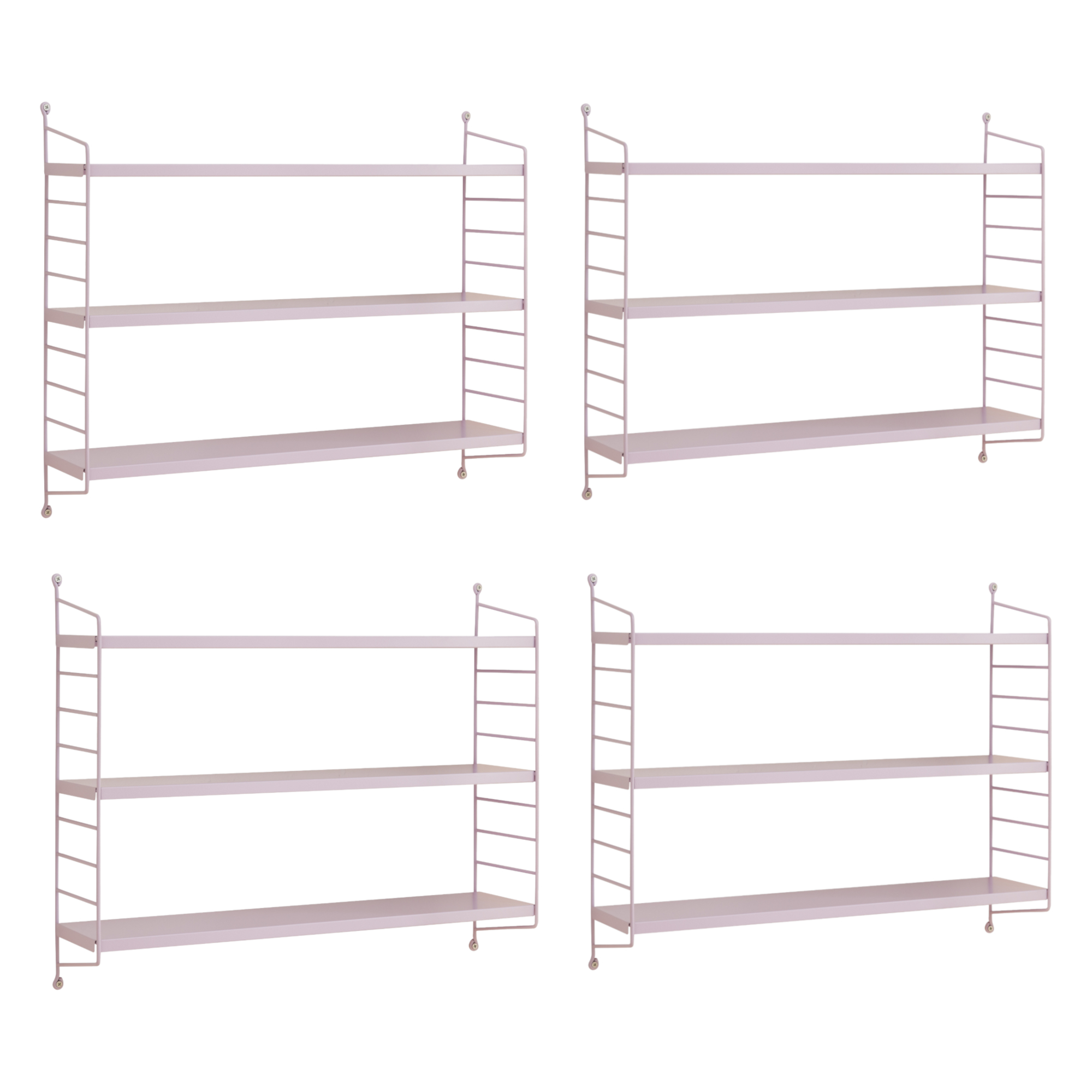 Set di 4 Scaffali da Parete Strängnäs a 3 Ripiani Regolabili 50 x 60 x 15 cm Acciaio Lilla [en.casa]