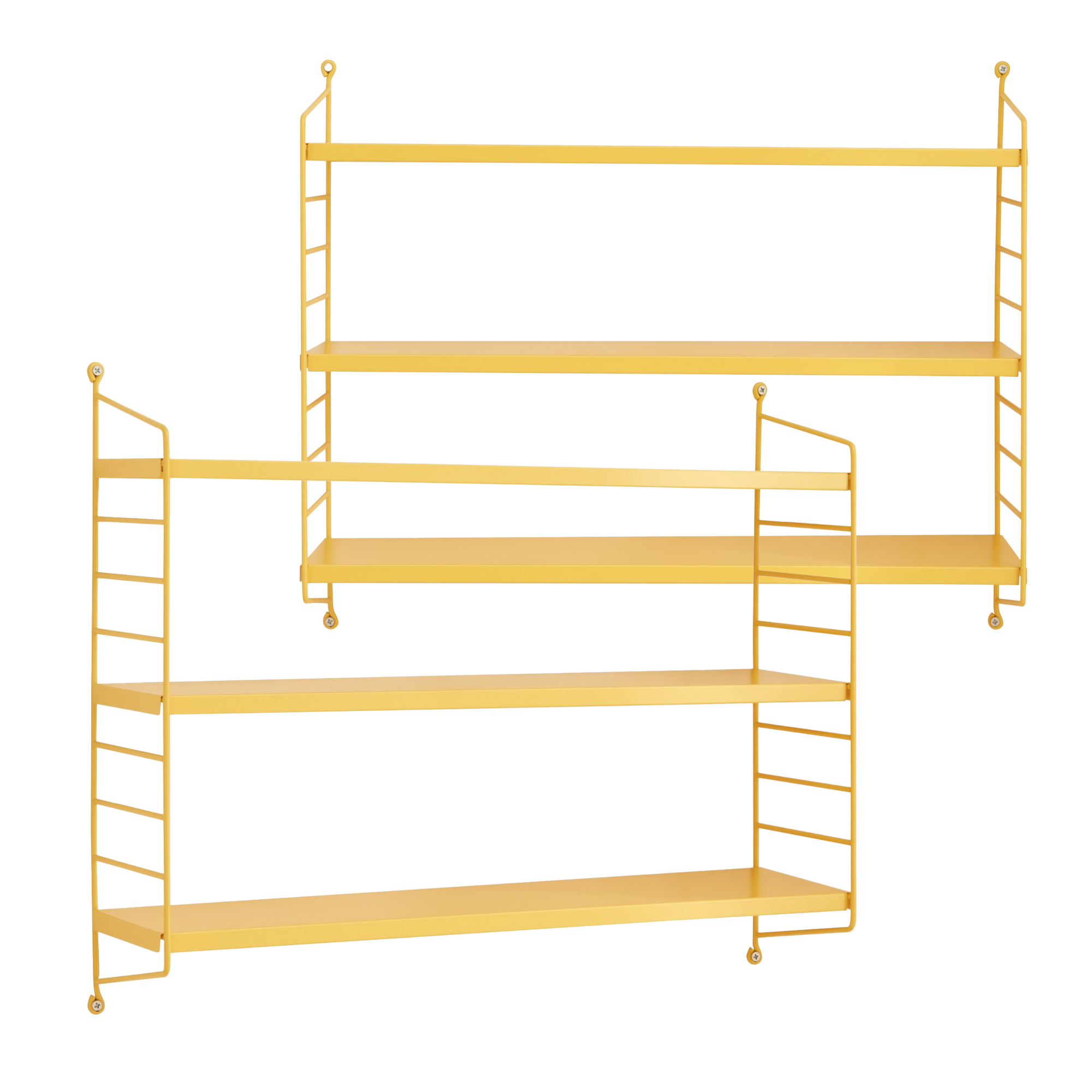 Set di 2 Scaffali da Parete Strängnäs a 3 Ripiani Regolabili 50 x 60 x 15 cm Acciaio Giallo [en.casa]
