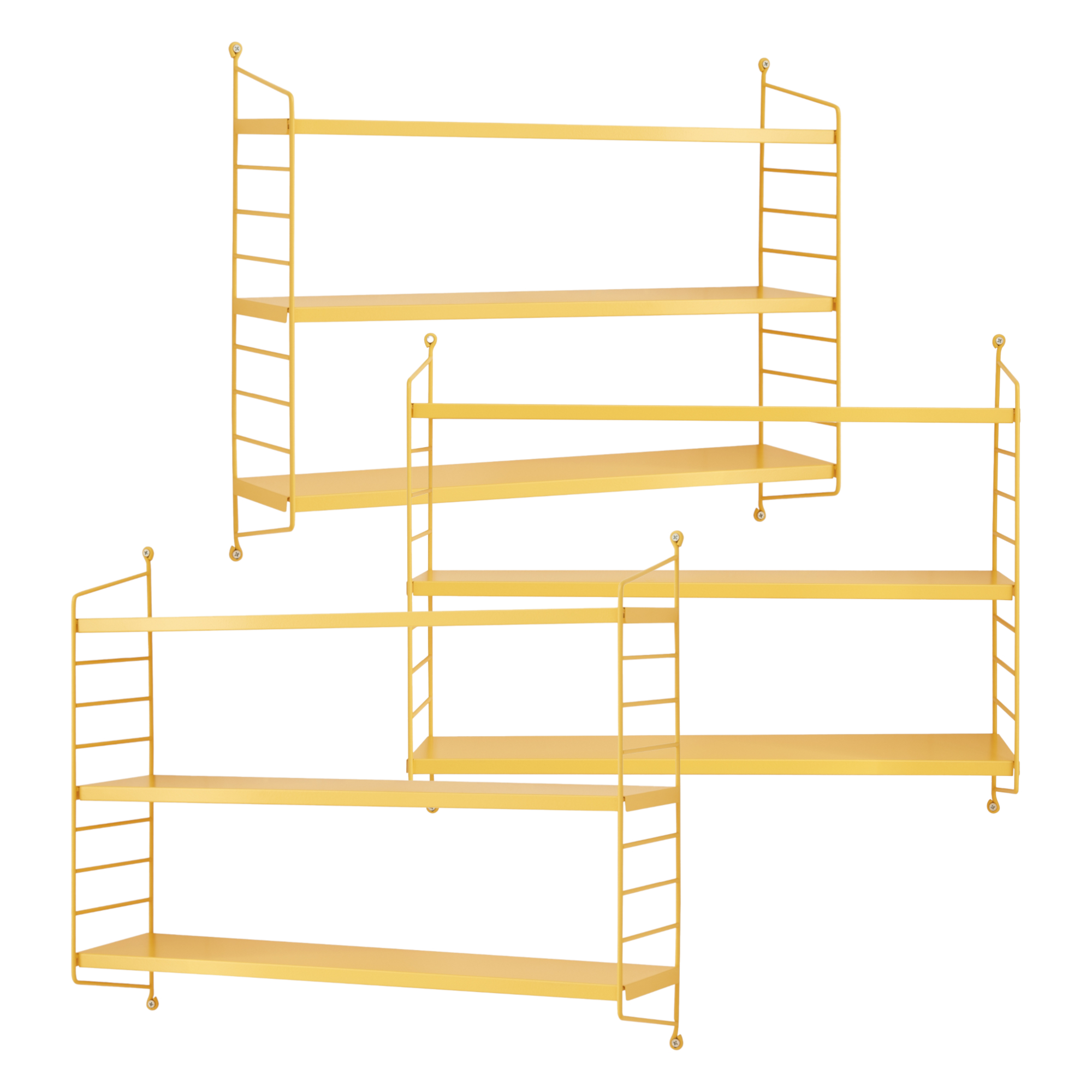 Set di 3 Scaffali da Parete Strängnäs a 3 Ripiani Regolabili 50 x 60 x 15 cm Acciaio Giallo [en.casa]