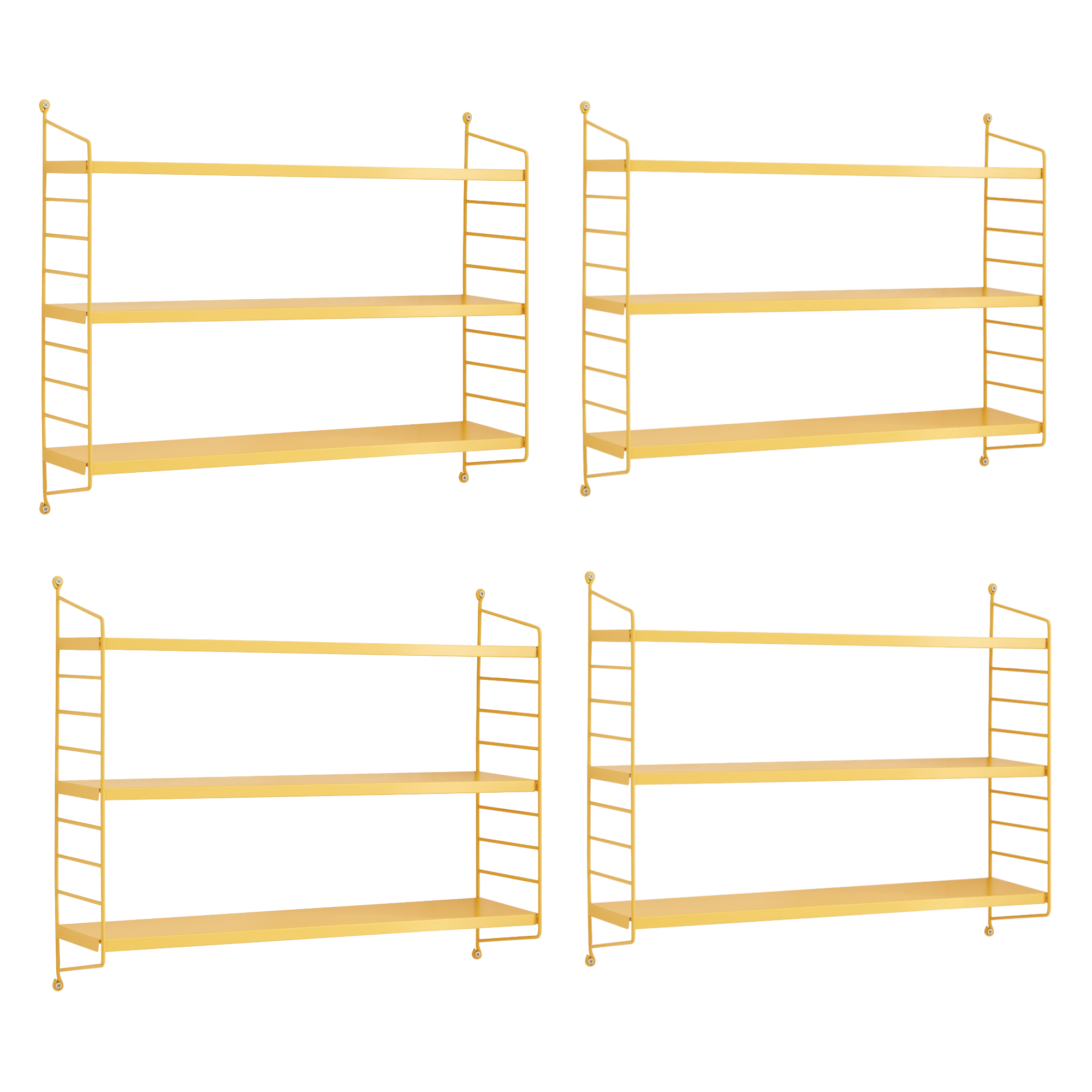 Set di 4 Scaffali da Parete Strängnäs a 3 Ripiani Regolabili 50 x 60 x 15 cm Acciaio Giallo [en.casa]
