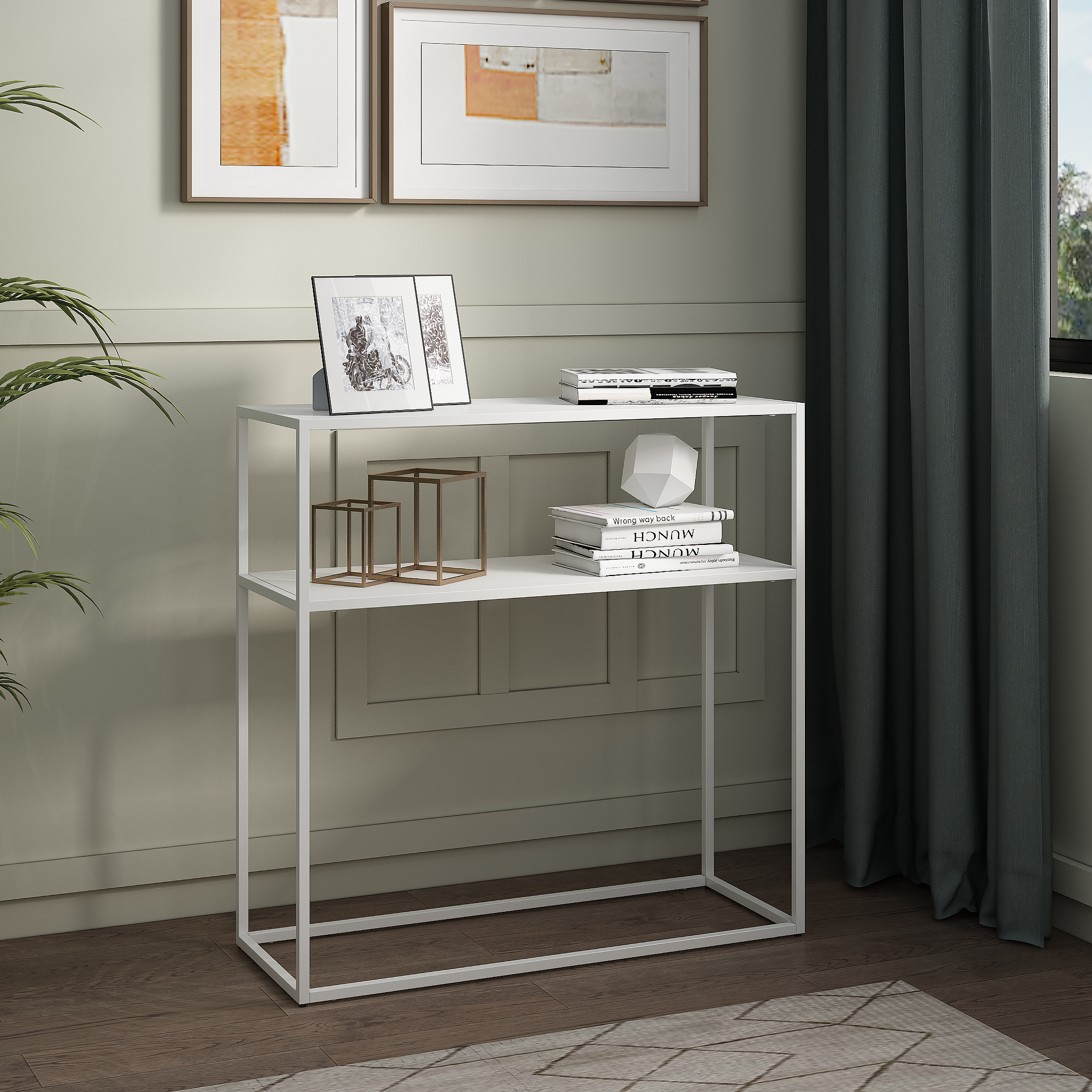 Image of Tavolo a Consolle Kuhmo in Metallo 80 x 80 x 30 cm 2 Piani di Appoggio Bianco [en.casa]