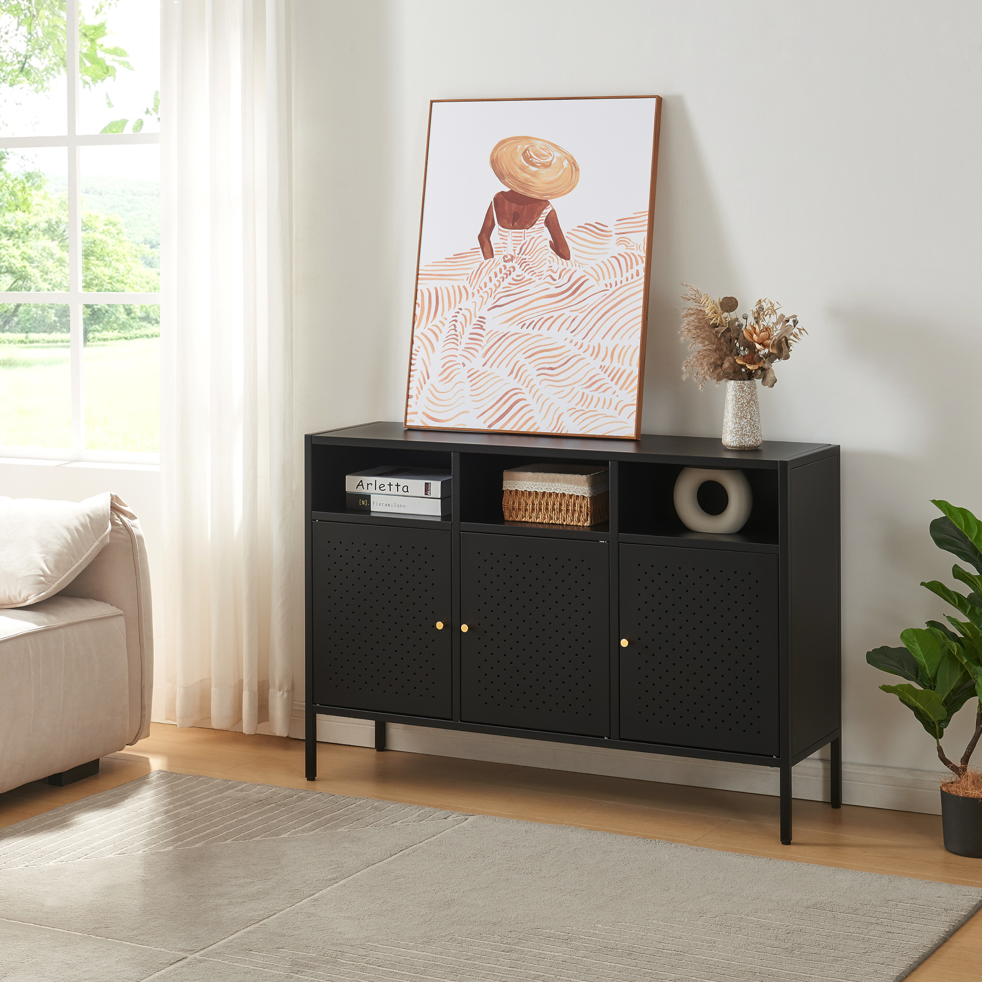 Credenza Comò Janakkala in Acciaio 119 x 35 x 80 cm - Nero [en.casa]