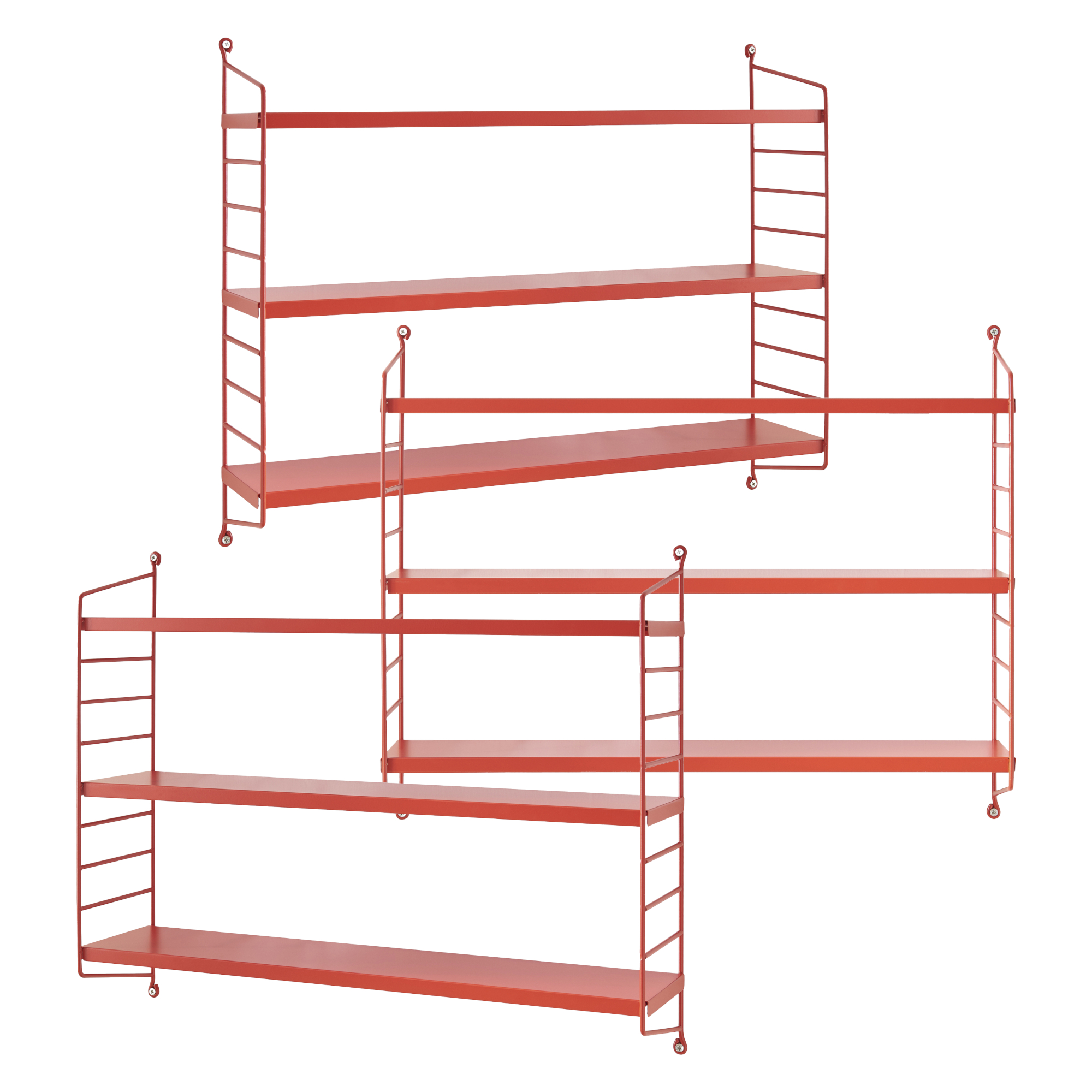 Set di 3 Scaffali da Parete Strängnäs a 3 Ripiani Regolabili 50 x 60 x 15 cm Acciaio Rosso [en.casa]
