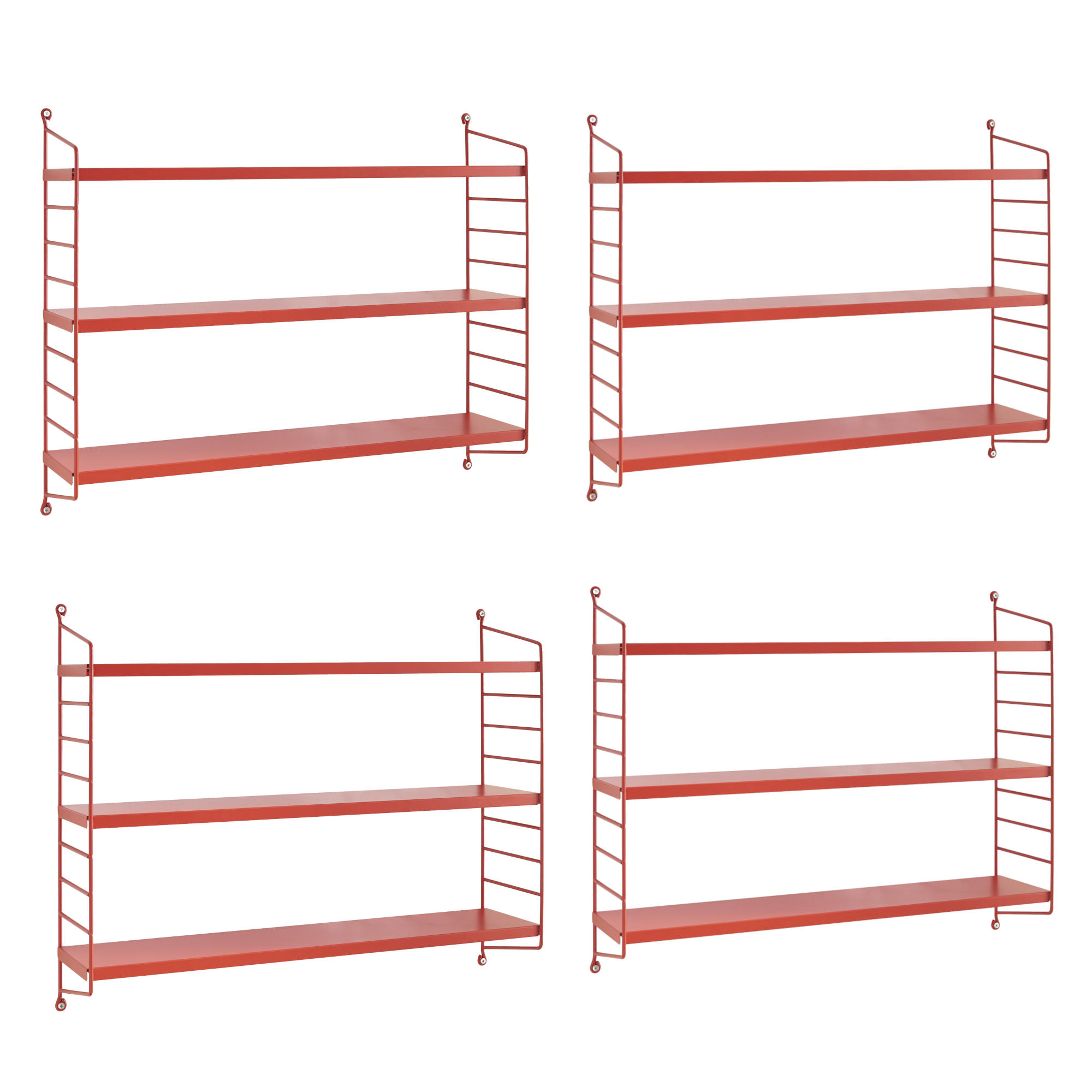 Set di 4 Scaffali da Parete Strängnäs a 3 Ripiani Regolabili 50 x 60 x 15 cm Acciaio Rosso [en.casa]