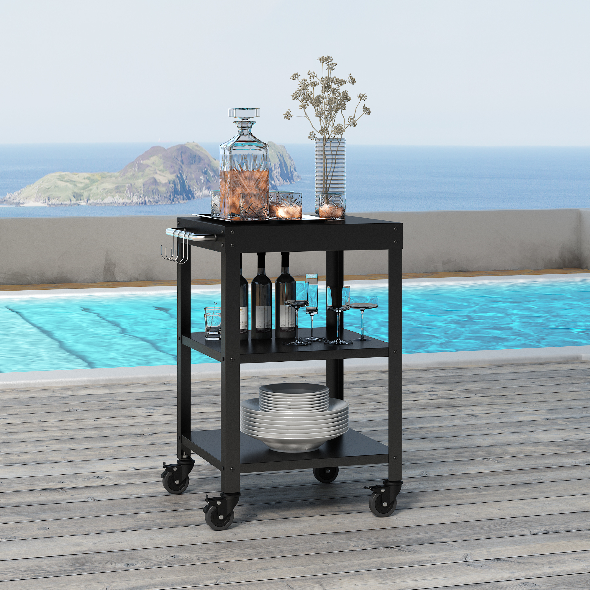 Carrello Portavivande Bolognano di Servizio a 3 Ripiani 81x50x50 cm - Nero casa.pro