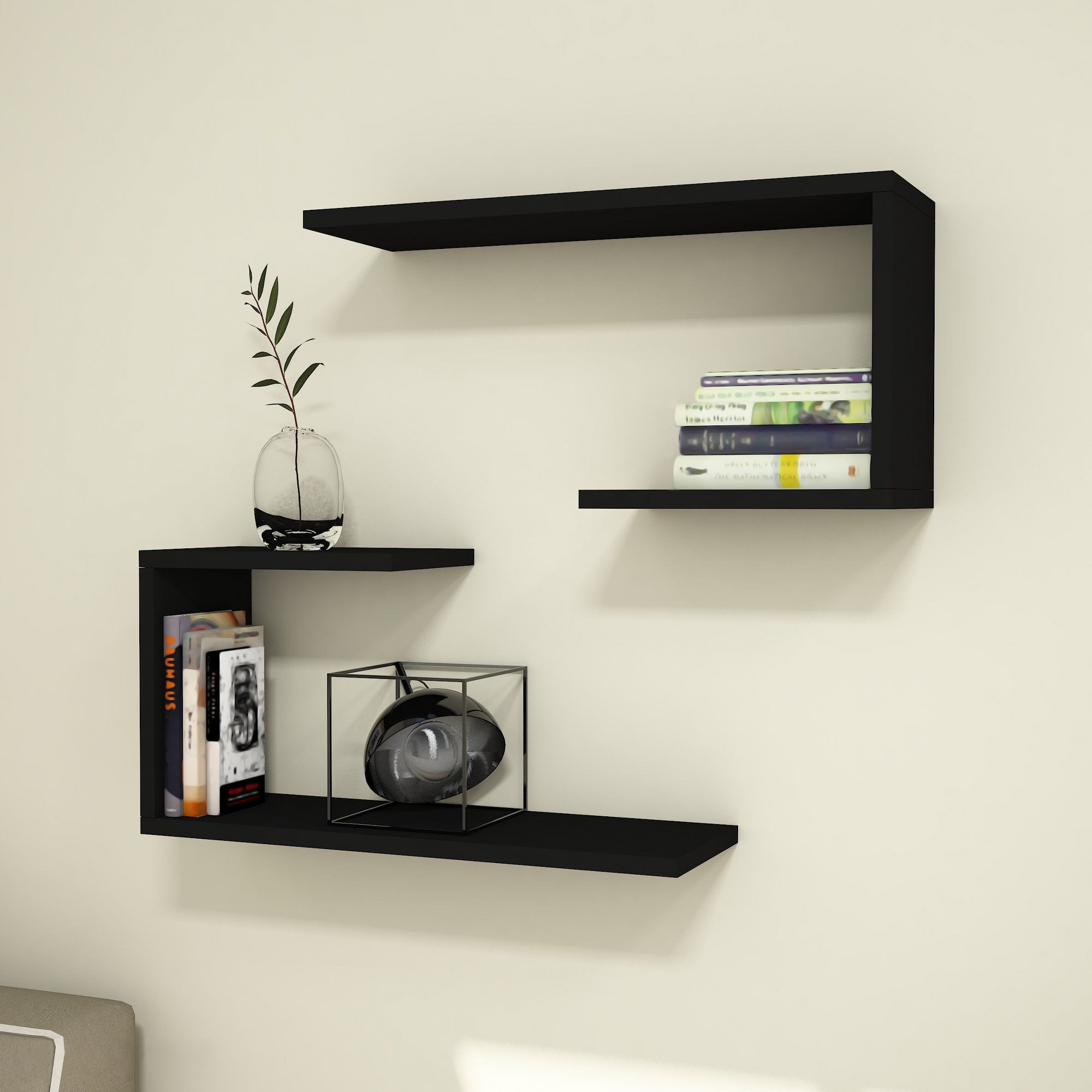 Set di 2 Mensole da Muro 'Årslev' 2 Consolli Pensili - Nero [en.casa]