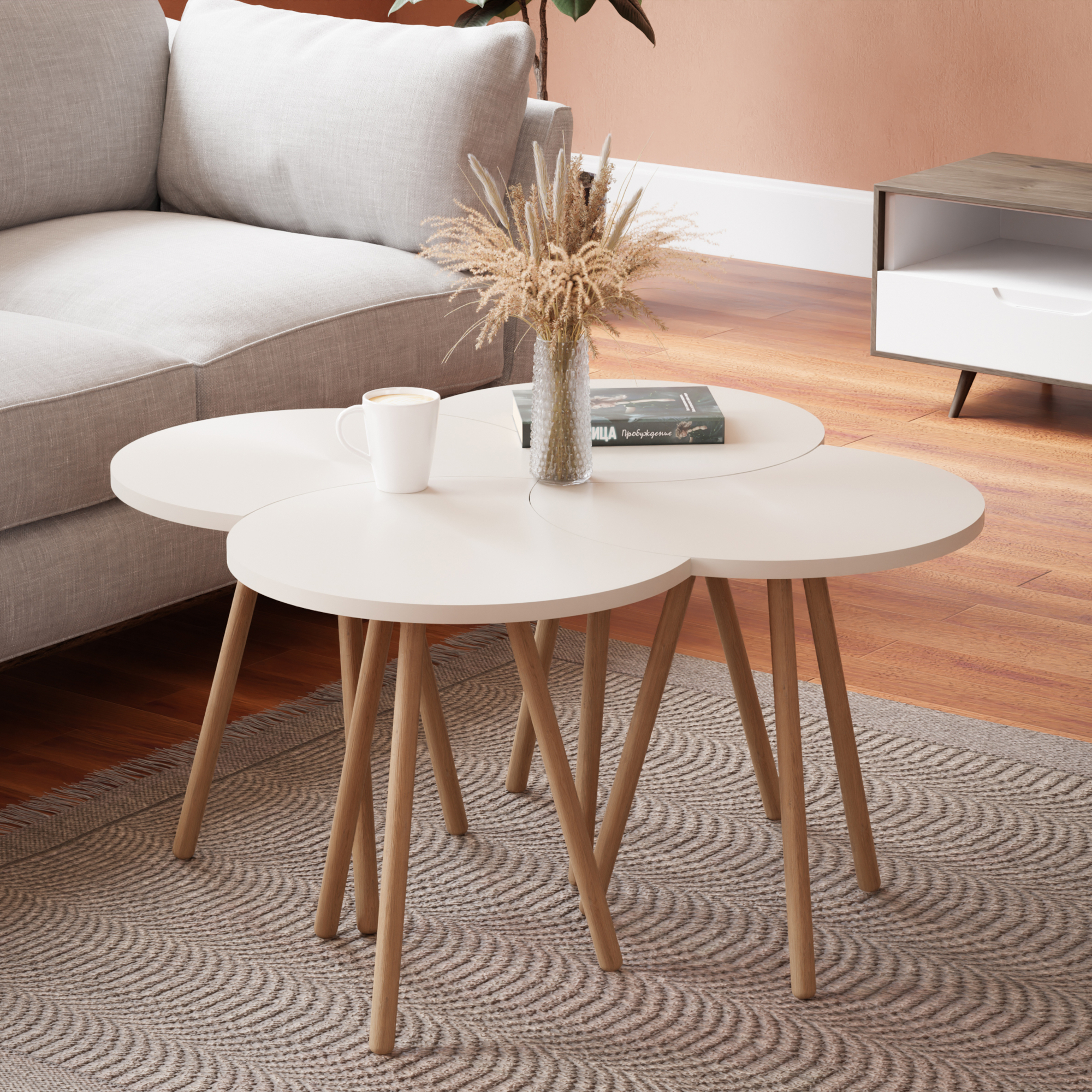 Set di 4 Tavolini Componibili 'Højer' Tavolino Basso 4 in1 - Bianco [en.casa]