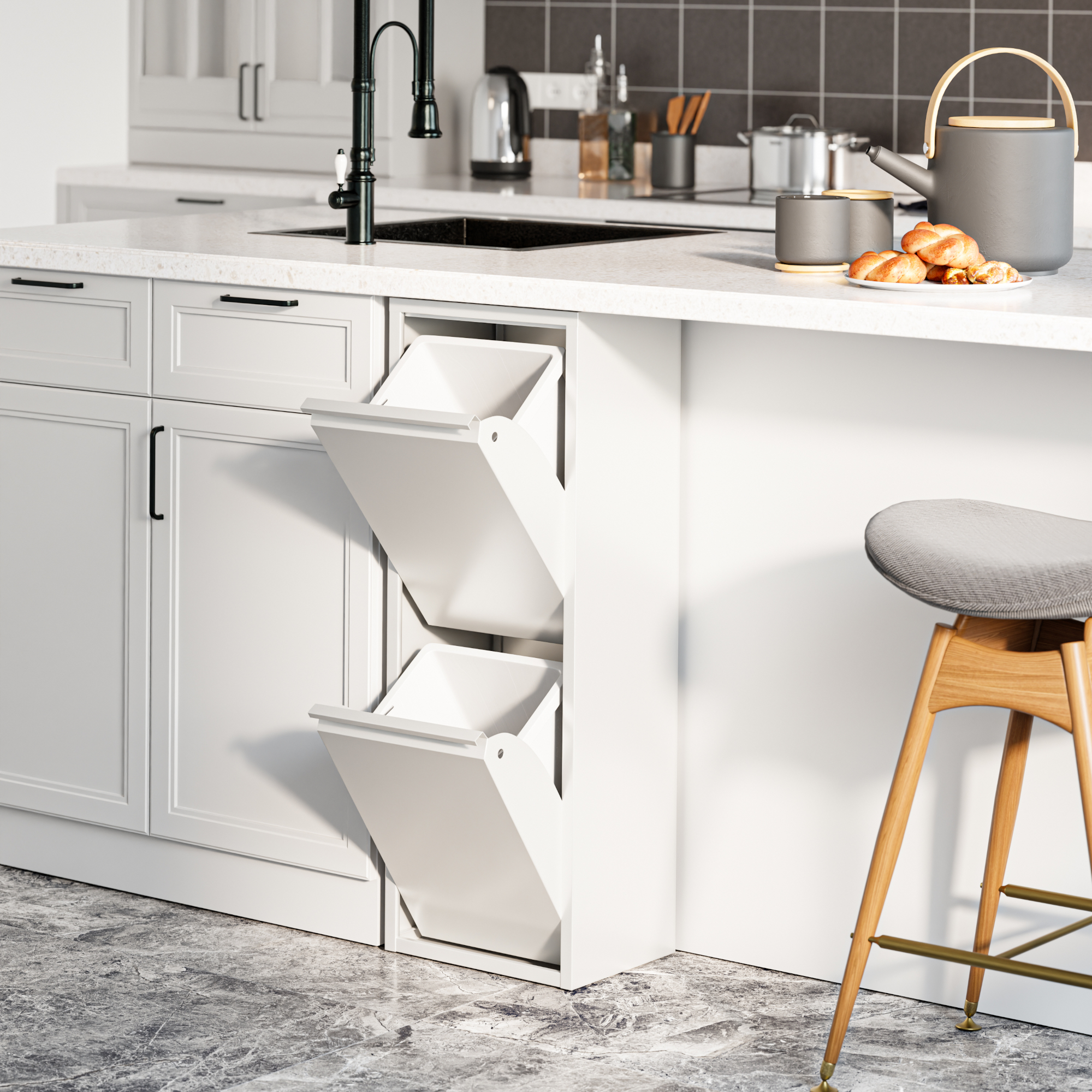 Pattumiera Sollentuna per Raccolta Differenziata con 2 Scomparti Ribaltabili Cestini a 14L - Bianco [en.casa]