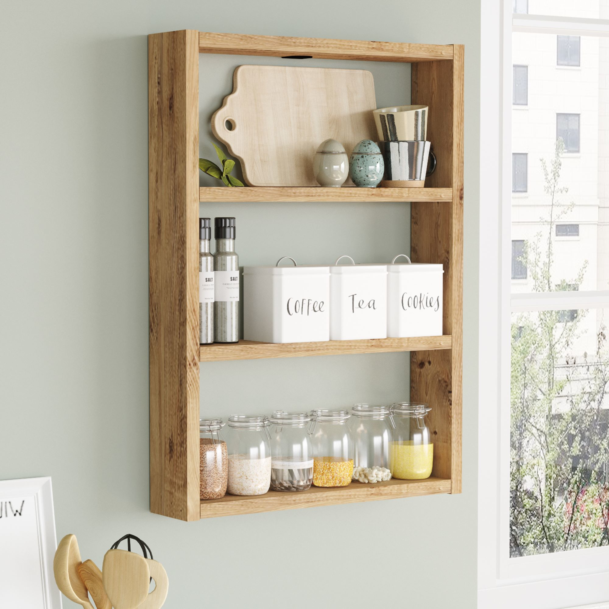 Mensola da Muro 'Lappajärvi' Scaffale Pensile a 3 Scomparti Portaoggetti per Cucina - Rovere Rustico [en.casa]