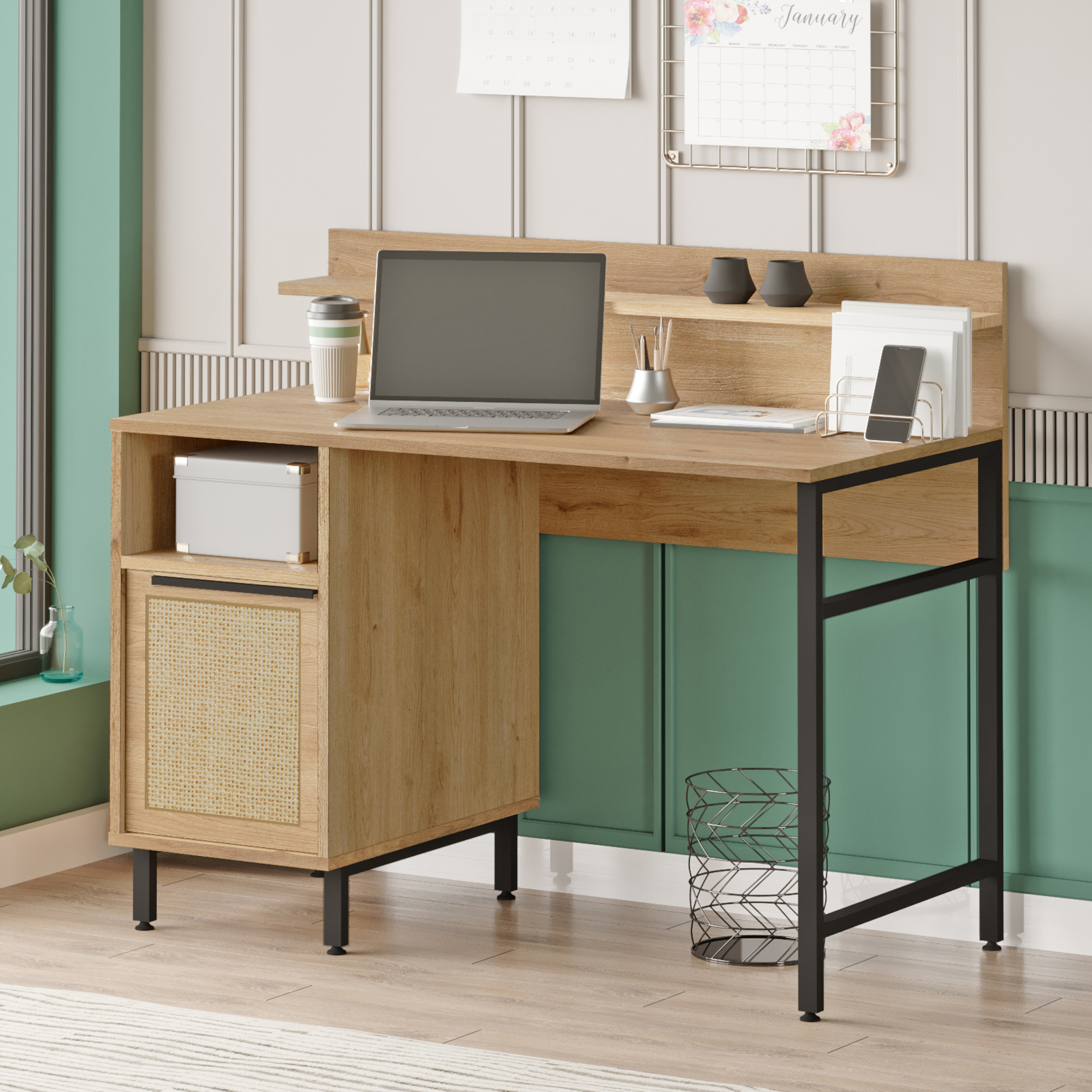 Scrivania Kvænangen Tavolo con Piano 120x60 cm Effetto Rovere [en.casa]