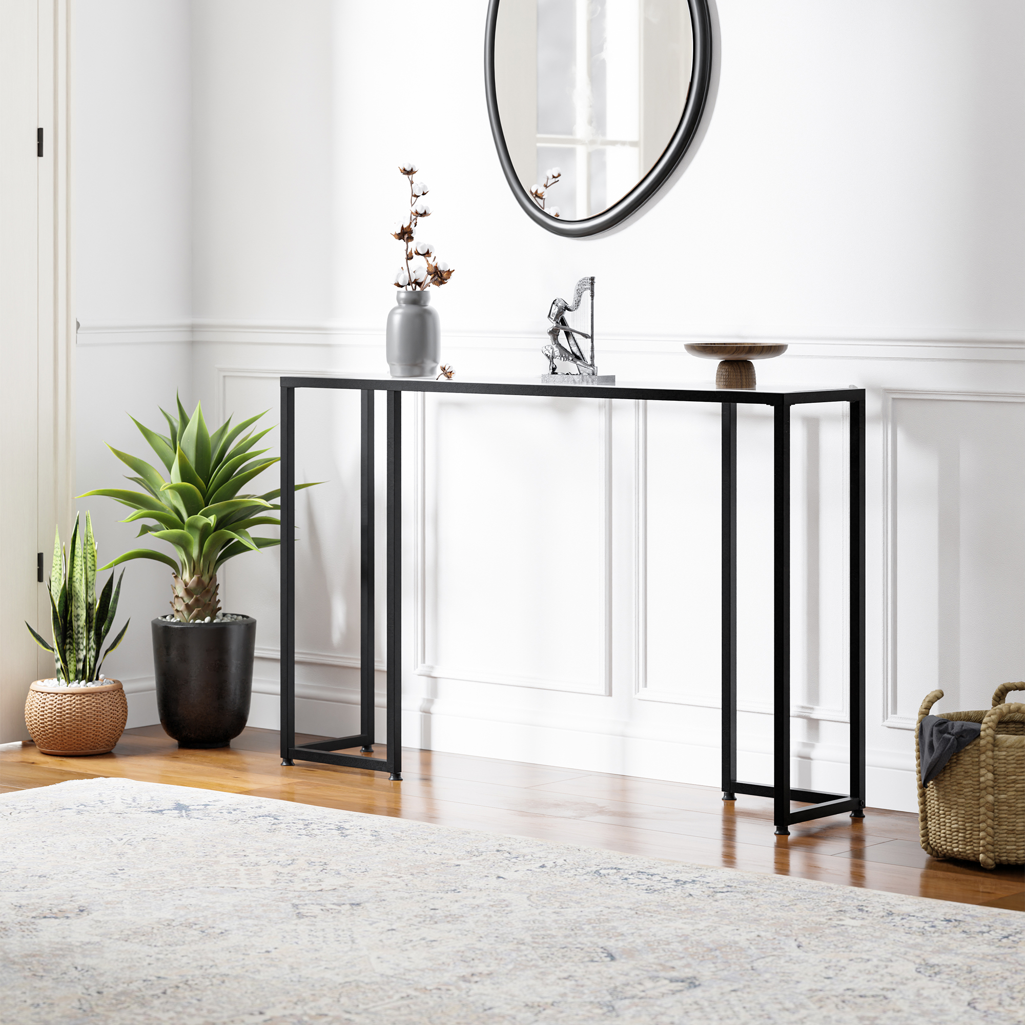 Tavolo a Consolle Ouby con Piano in Vetro Temperato 120x25x73 cm [en.casa]
