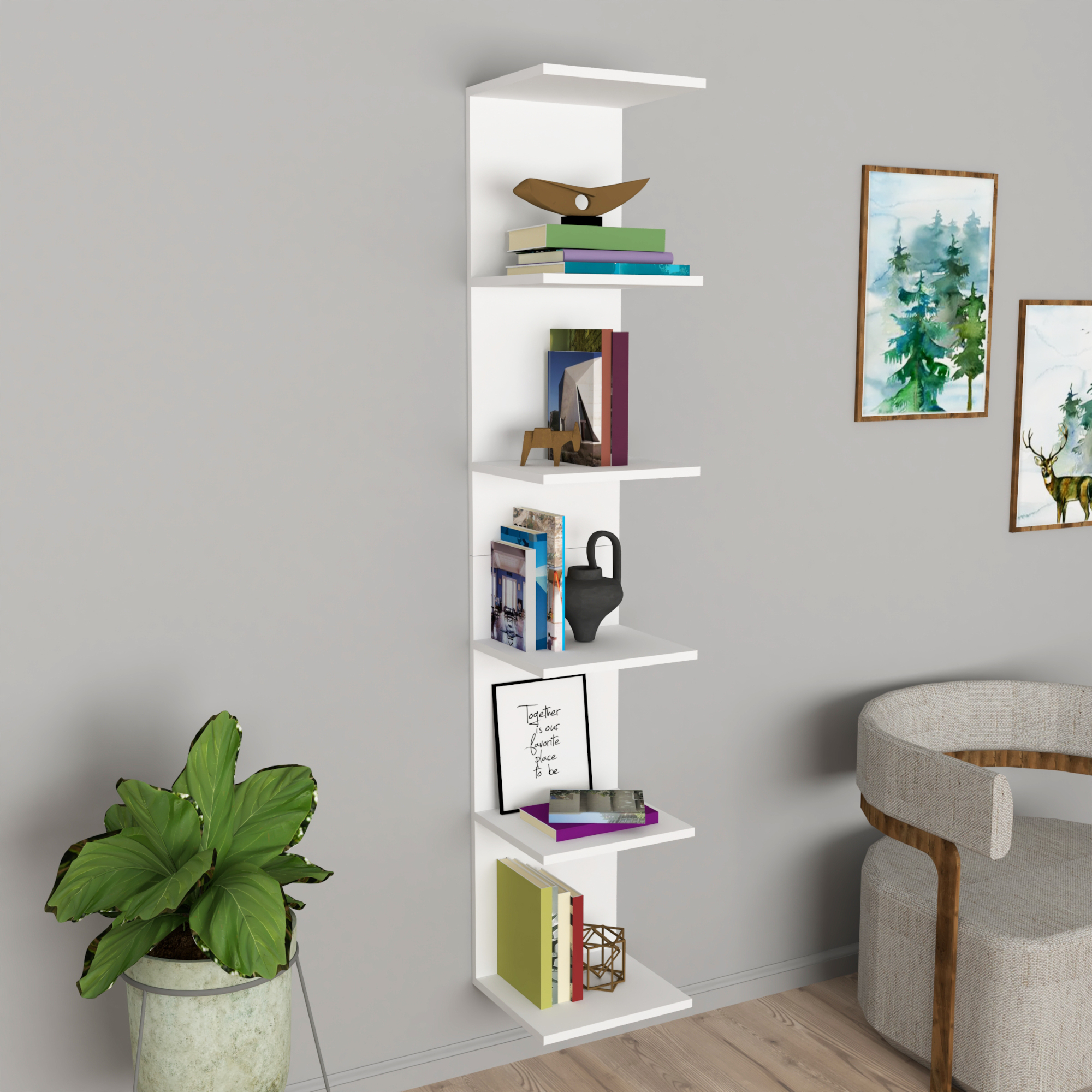 Mensola da Parete Surahammar Libreria Scaffale a Muro con 6 Ripiani - Bianco [en.casa]