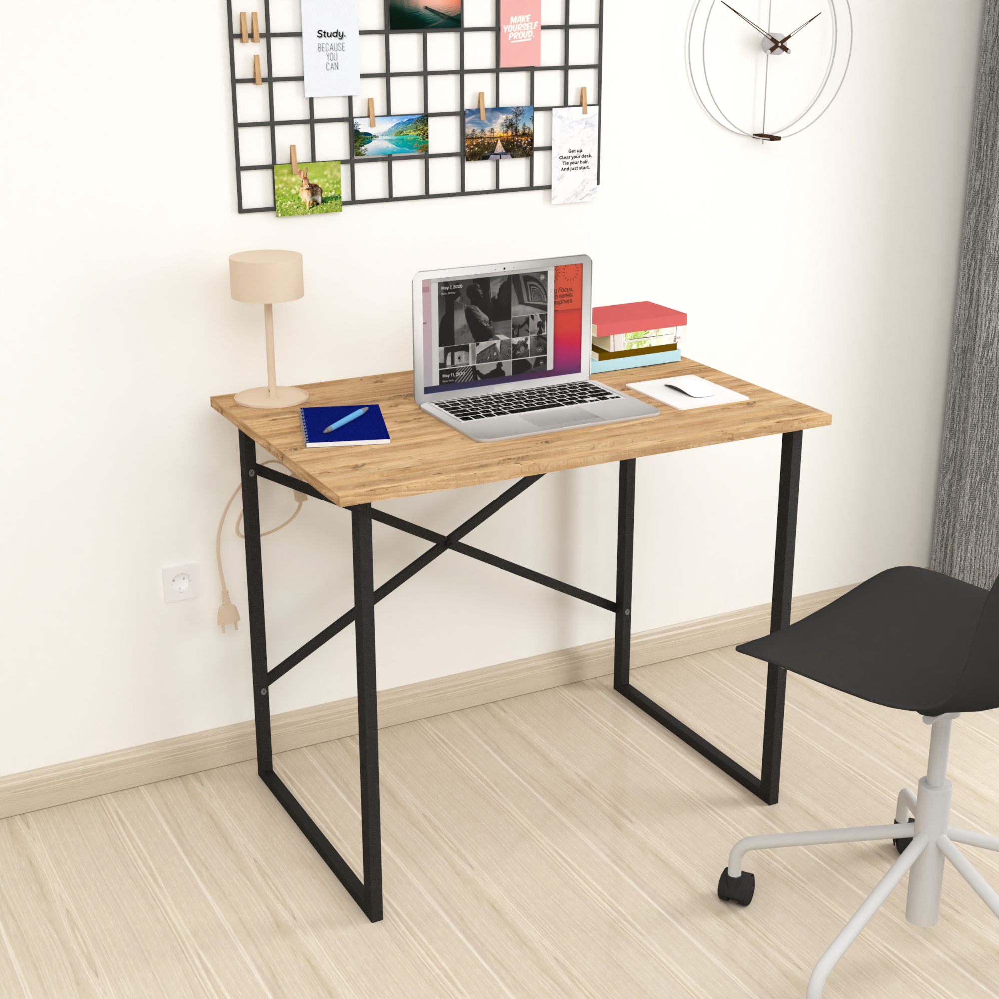 Scrivania Tjeldsund Tavolo da Studio Postazione di Lavoro 74x90x60 cm Effetto Rovere [en.casa]