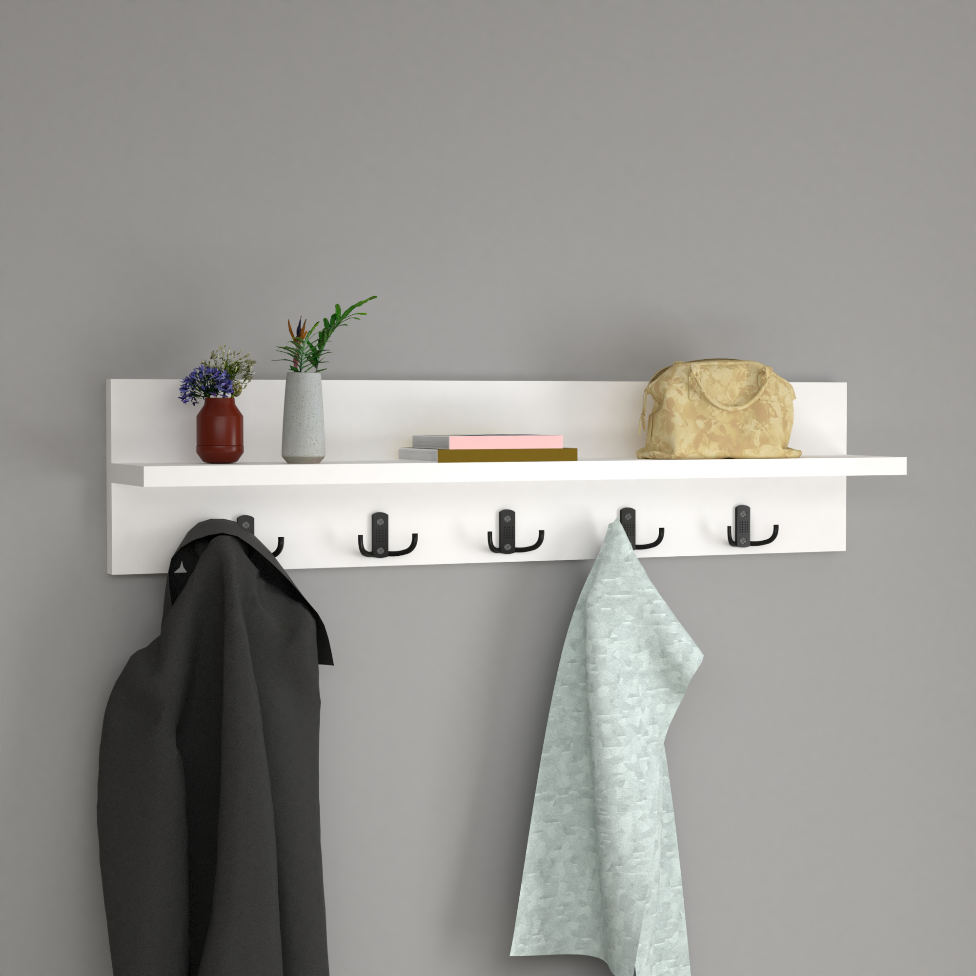 Appendiabiti da Parete Hammarö con Piano di Appoggio 80x13x18 cm Bianco [en.casa]