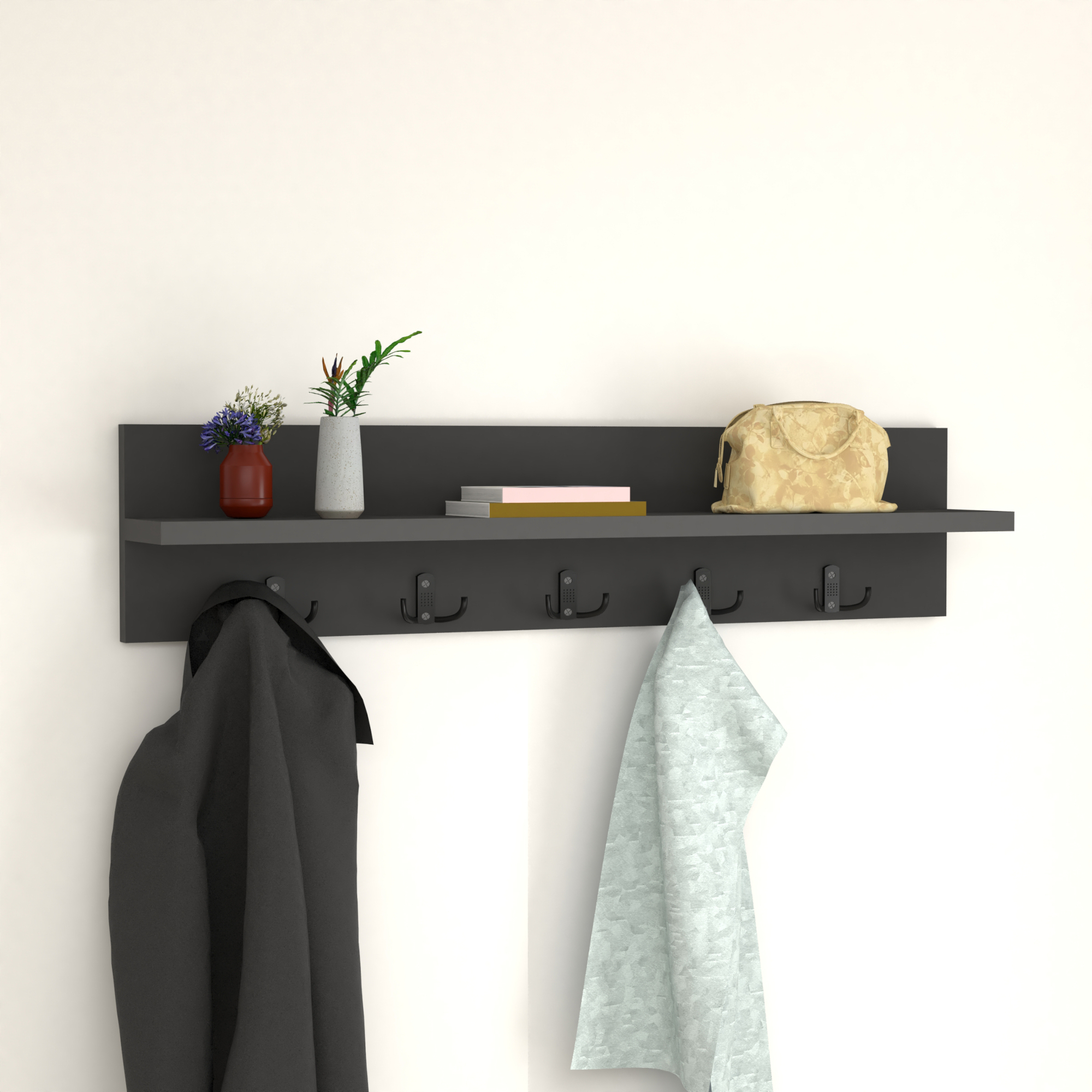 Appendiabiti da Parete Hammarö con Piano di Appoggio 80x13x18 cm Antracite [en.casa]