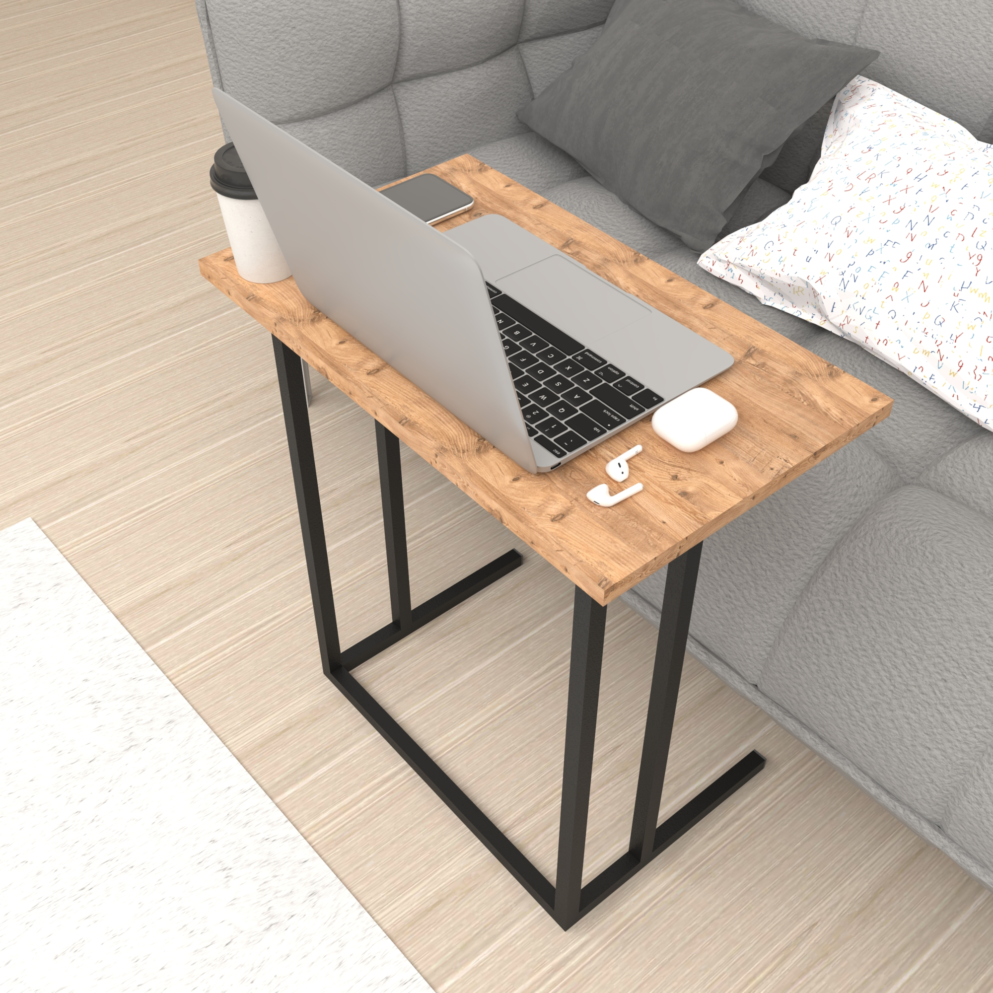 Tavolino Laterale 'Högsby' Tavolino Basso con Piano di Appoggio per Notebook Consolle da Divano - Effetto Rovere