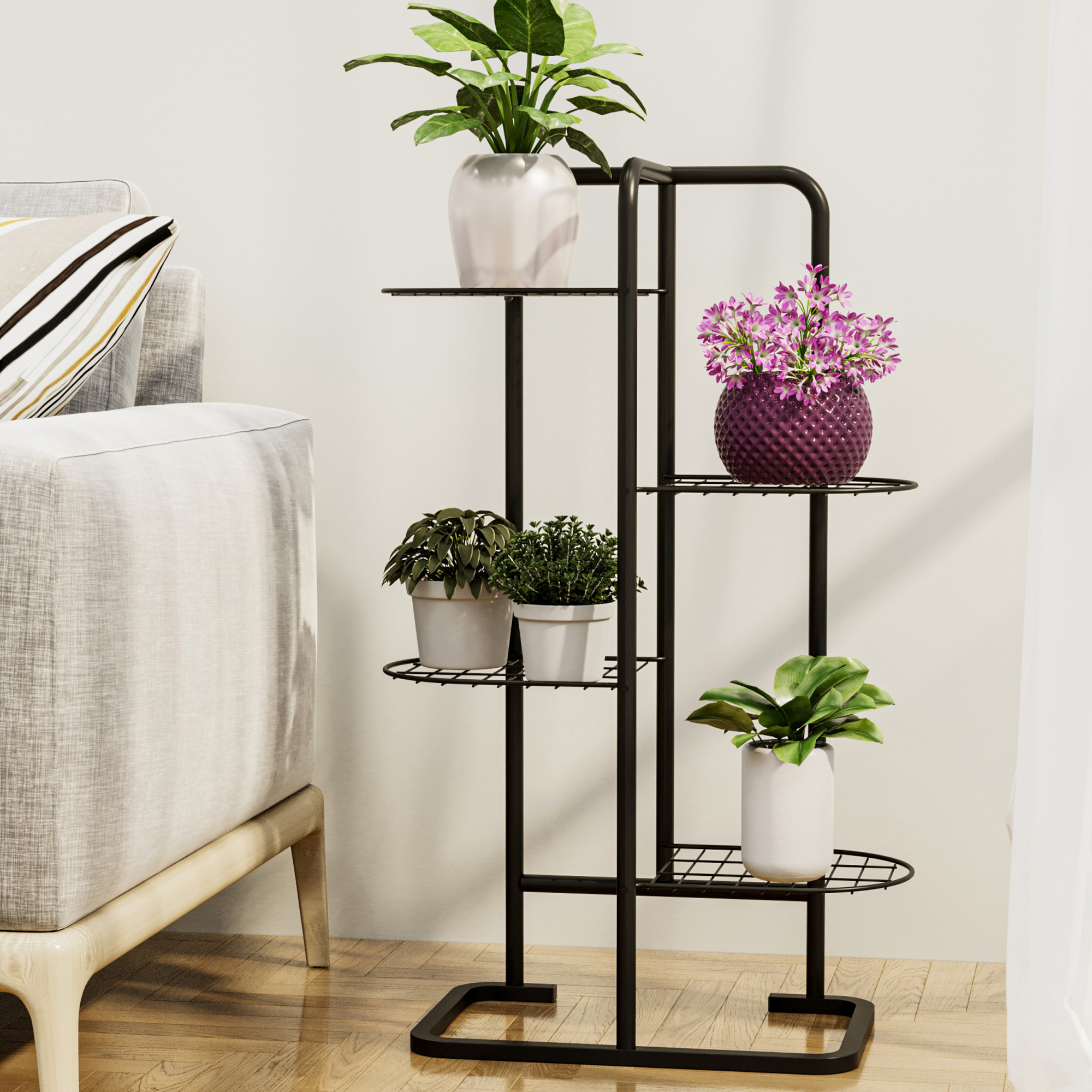 Stand Portapiante Pedersöre a 4 Piani Portavasi in Metallo Nero [en.casa]