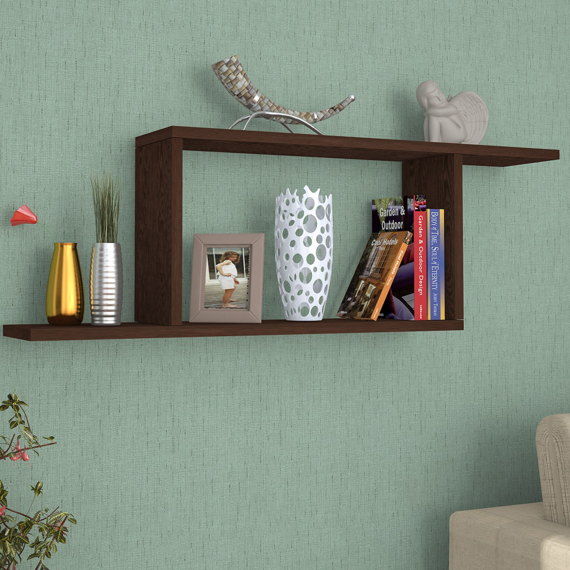 Scaffale da Parete Hagfors con 2 Ripiani e Scomparto 70 x 15 x 30 cm Wengè [en.casa]