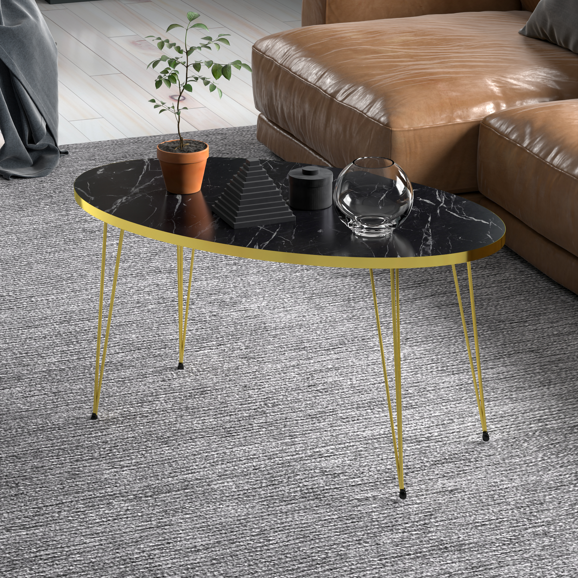 Tavolino Basso da caffè 'Skævinge' (AxLxP) 43 x 90 x 50 cm Tavolino da Salotto con 4 Gambe a Forcina e Piano Ovale -