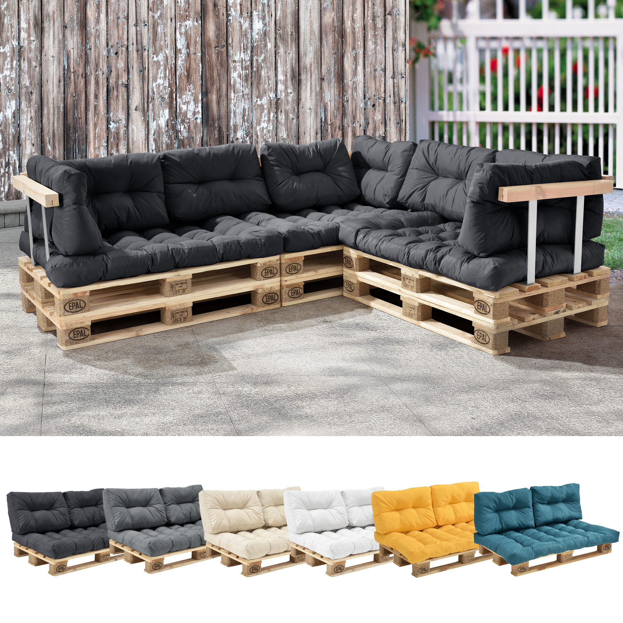 Euro Paletten Sofa" 1x Sitz- & 2x Rückenkissen Dunkelgrau ...