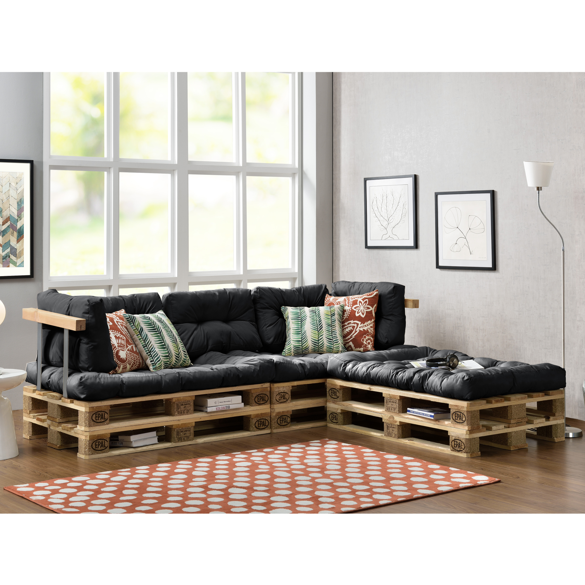 En Casa Canape D Angle En Palettes 3x Coussin De Siege 5x Dossier Gris Ebay